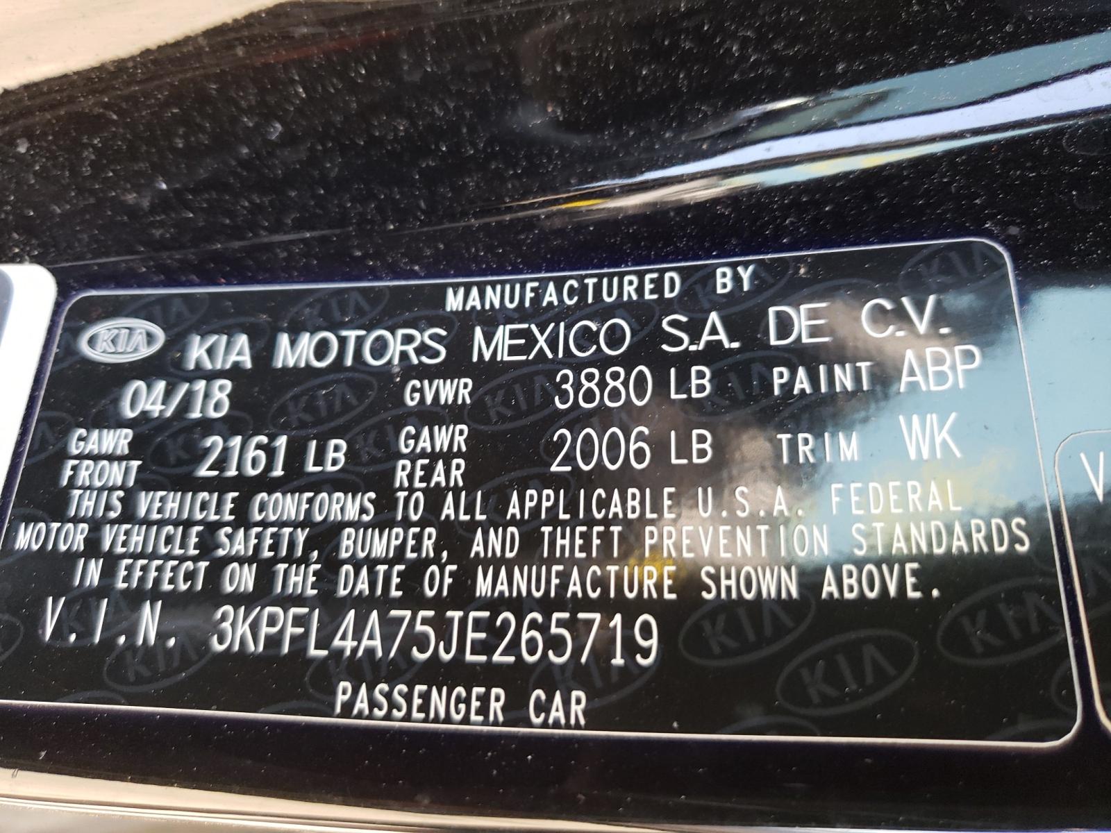 Photo 10 from auction – 2018 KIA FORTE LX with VIN 3KPFL4A75JE265719