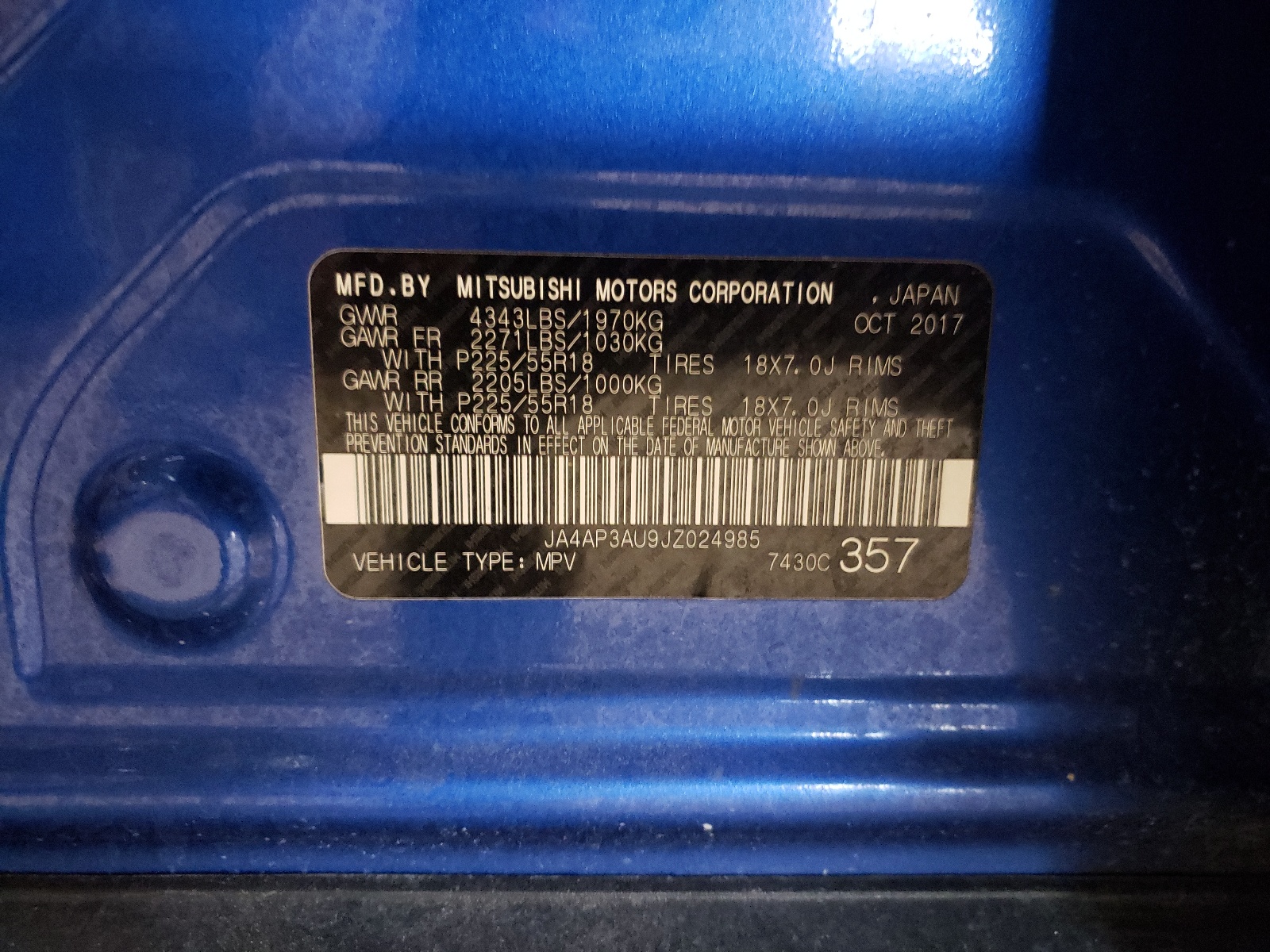 صورة رقم 10 من المزاد - 2018 MITSUBISHI OUTLANDER مع VIN JA4AP3AU9JZ024985