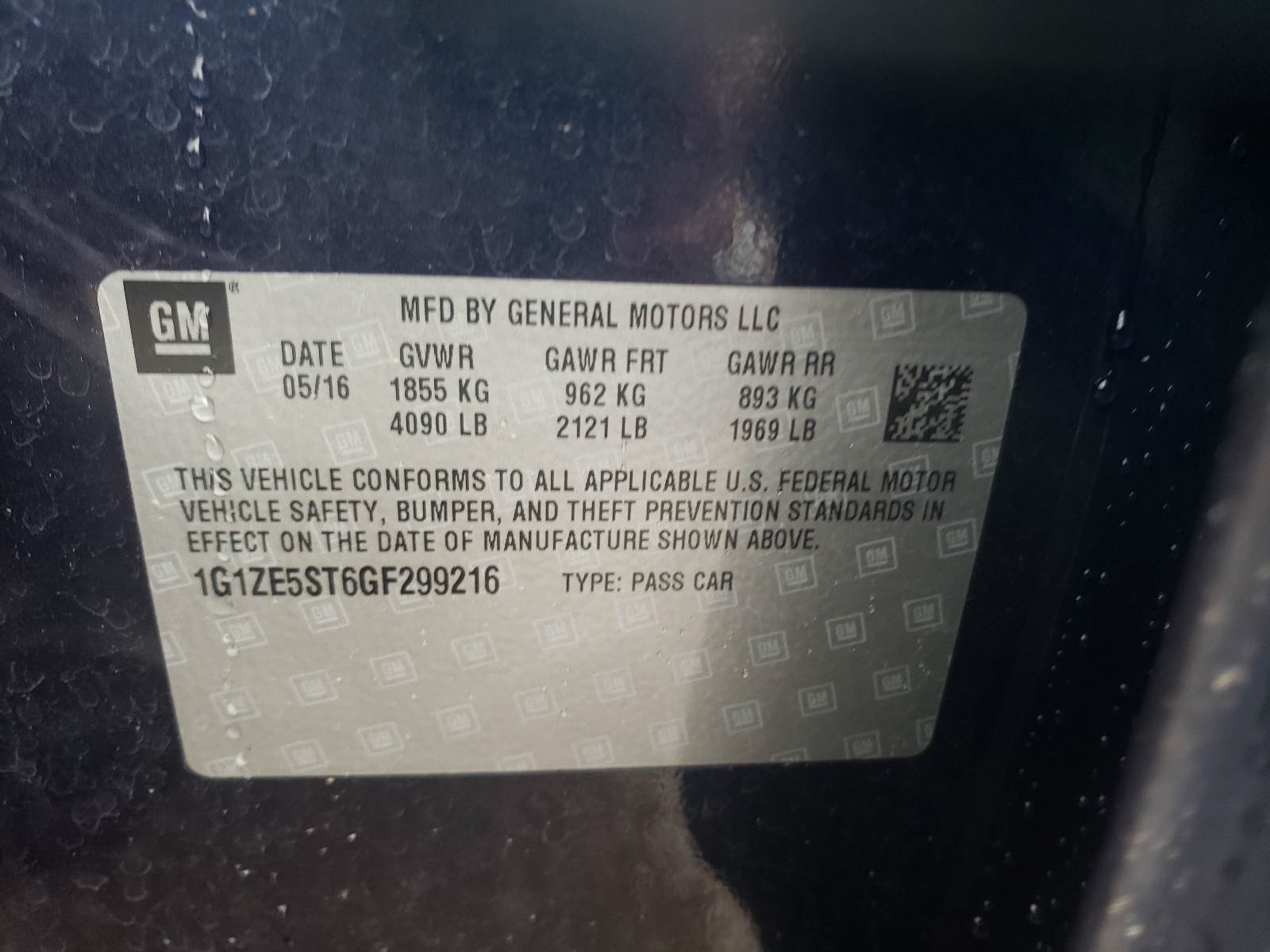 Photo 10 from auction – 2016 CHEVROLET MALIBU LT with VIN 1G1ZE5ST6GF299216