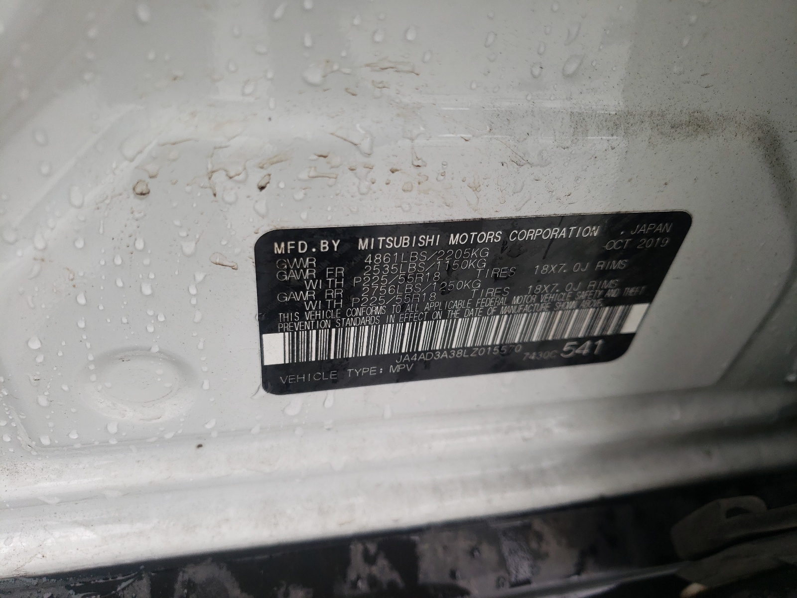 Photo 10 from auction – 2020 MITSUBISHI OUTLANDER with VIN JA4AD3A38LZ015570