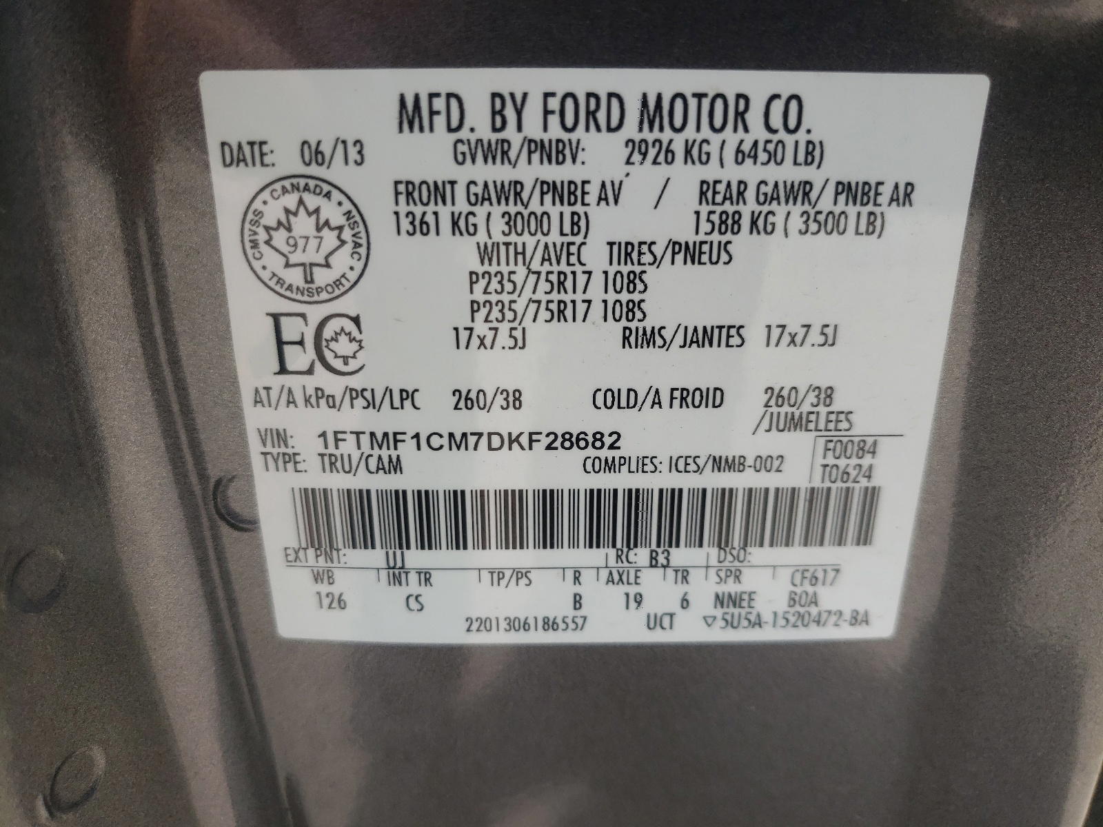 Photo 10 from auction – 2013 FORD F150 with VIN 1FTMF1CM7DKF28682