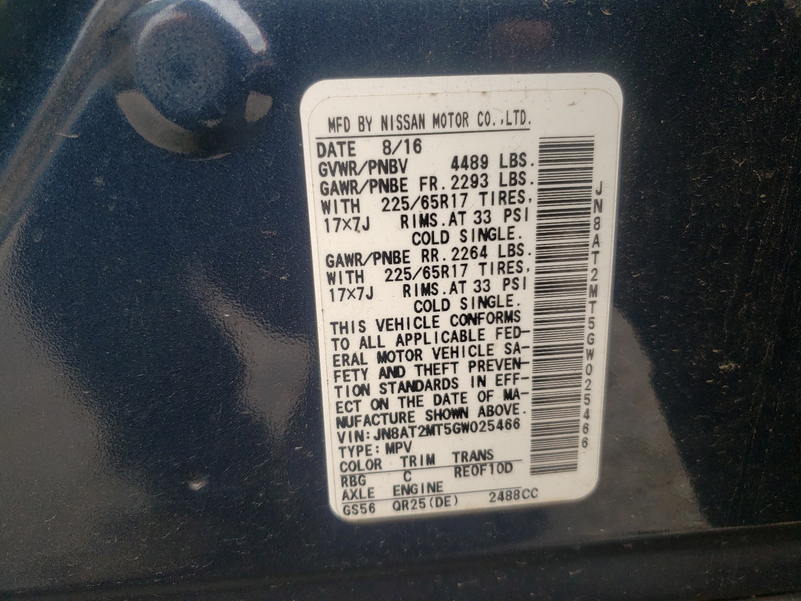 Photo 10 from auction – 2016 NISSAN ROGUE S with VIN JN8AT2MT5GW025466