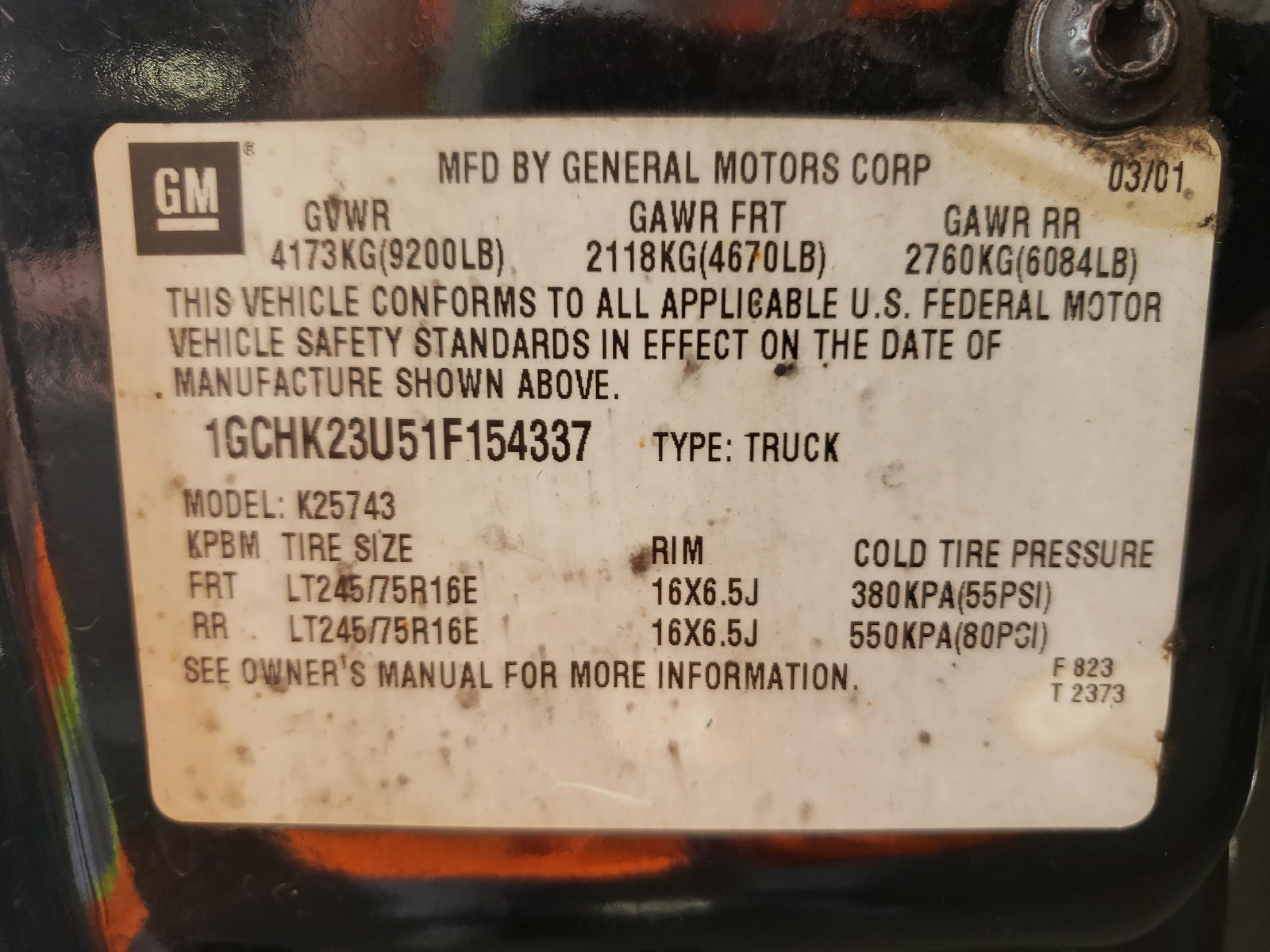 Photo 10 from auction – 2001 CHEVROLET SILVERADO with VIN 1GCHK23U51F154337