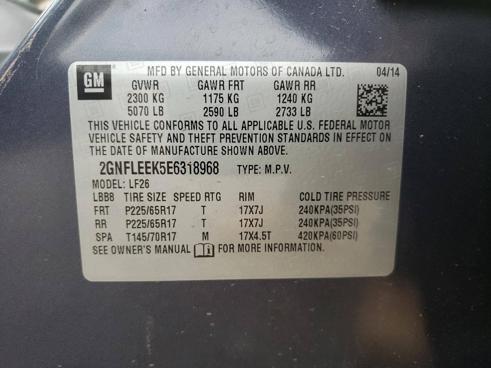 Photo 10 from auction – 2014 CHEVROLET EQUINOX LS with VIN 2GNFLEEK5E6318968