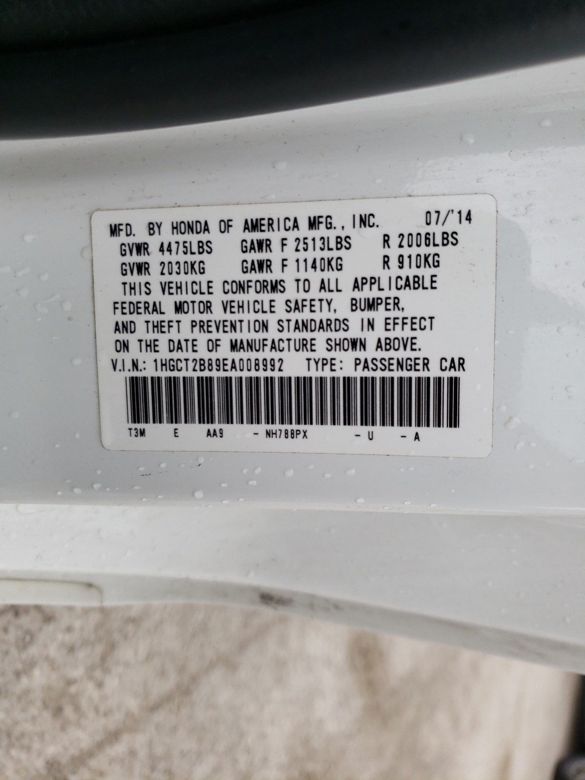 Photo 10 from auction – 2014 HONDA ACCORD EXL with VIN 1HGCT2B89EA008992