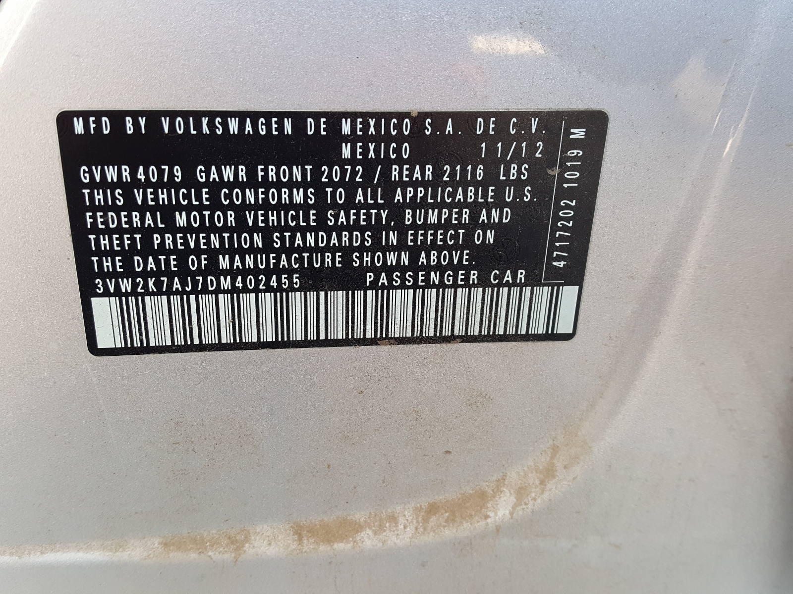 Photo 10 from auction – 2013 VOLKSWAGEN JETTA BASE with VIN 3VW2K7AJ7DM402455