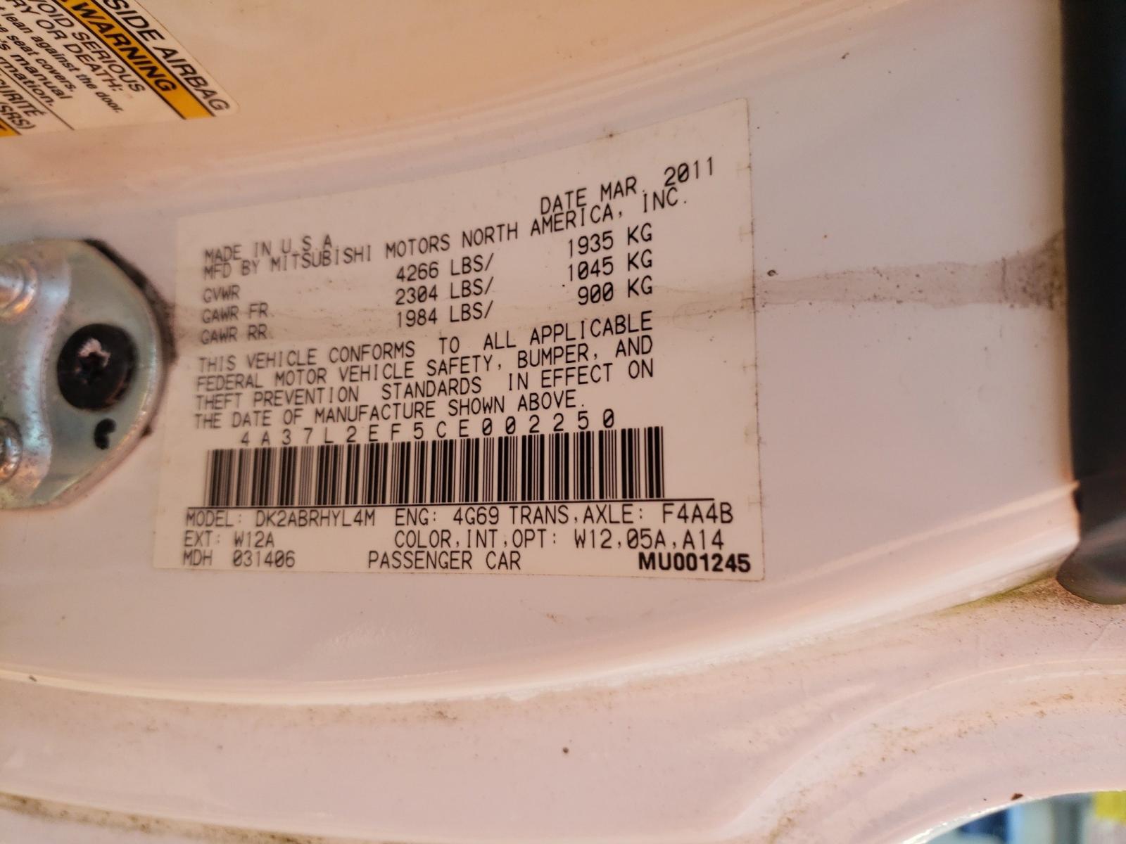Photo 10 from auction – 2012 MITSUBISHI ECLIPSE SP with VIN 4A37L2EF5CE002250