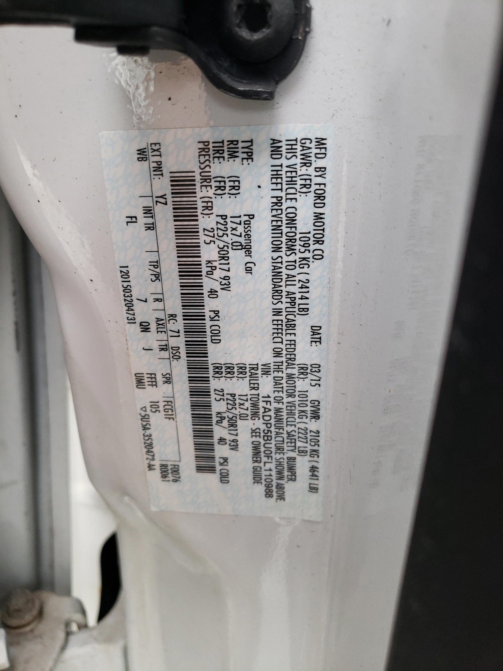 Photo 10 from auction – 2015 FORD C-MAX SEL with VIN 1FADP5BU0FL110988
