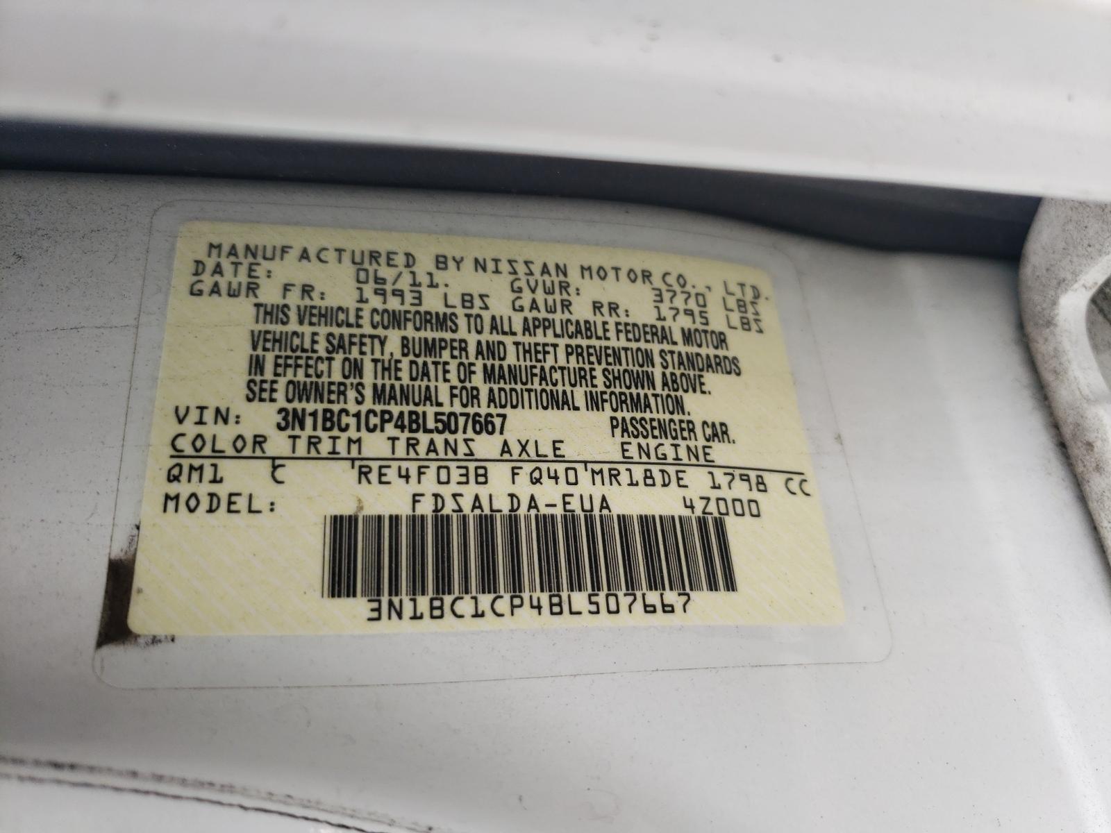 Photo 10 from auction – 2011 NISSAN VERSA S with VIN 3N1BC1CP4BL507667