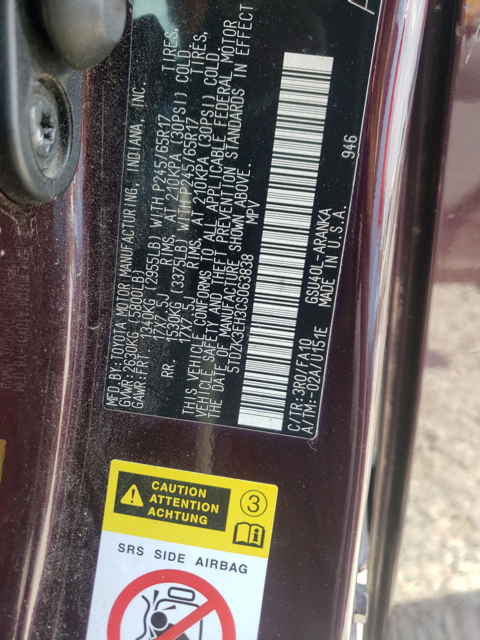Photo 10 from auction – 2012 TOYOTA HIGHLANDER with VIN 5TDZK3EH3CS063838