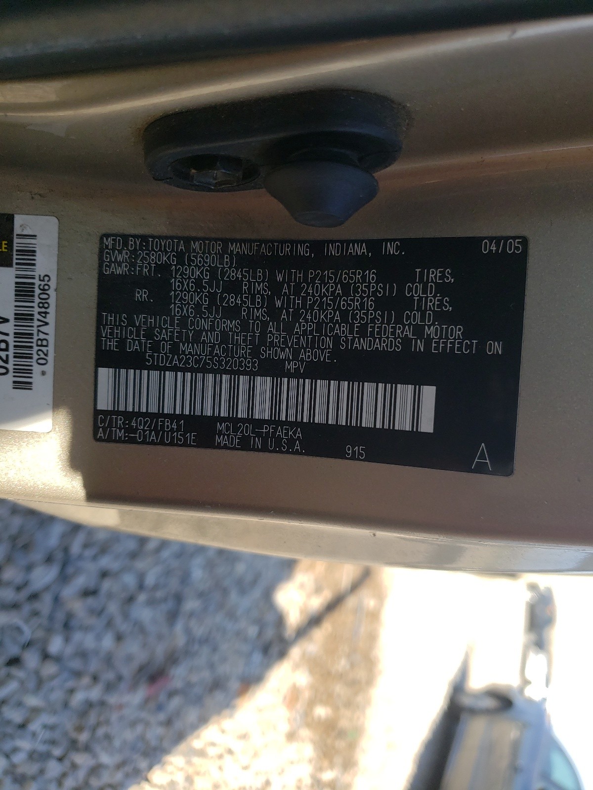 Photo 10 from auction – 2005 TOYOTA SIENNA CE with VIN 5TDZA23C75S320393