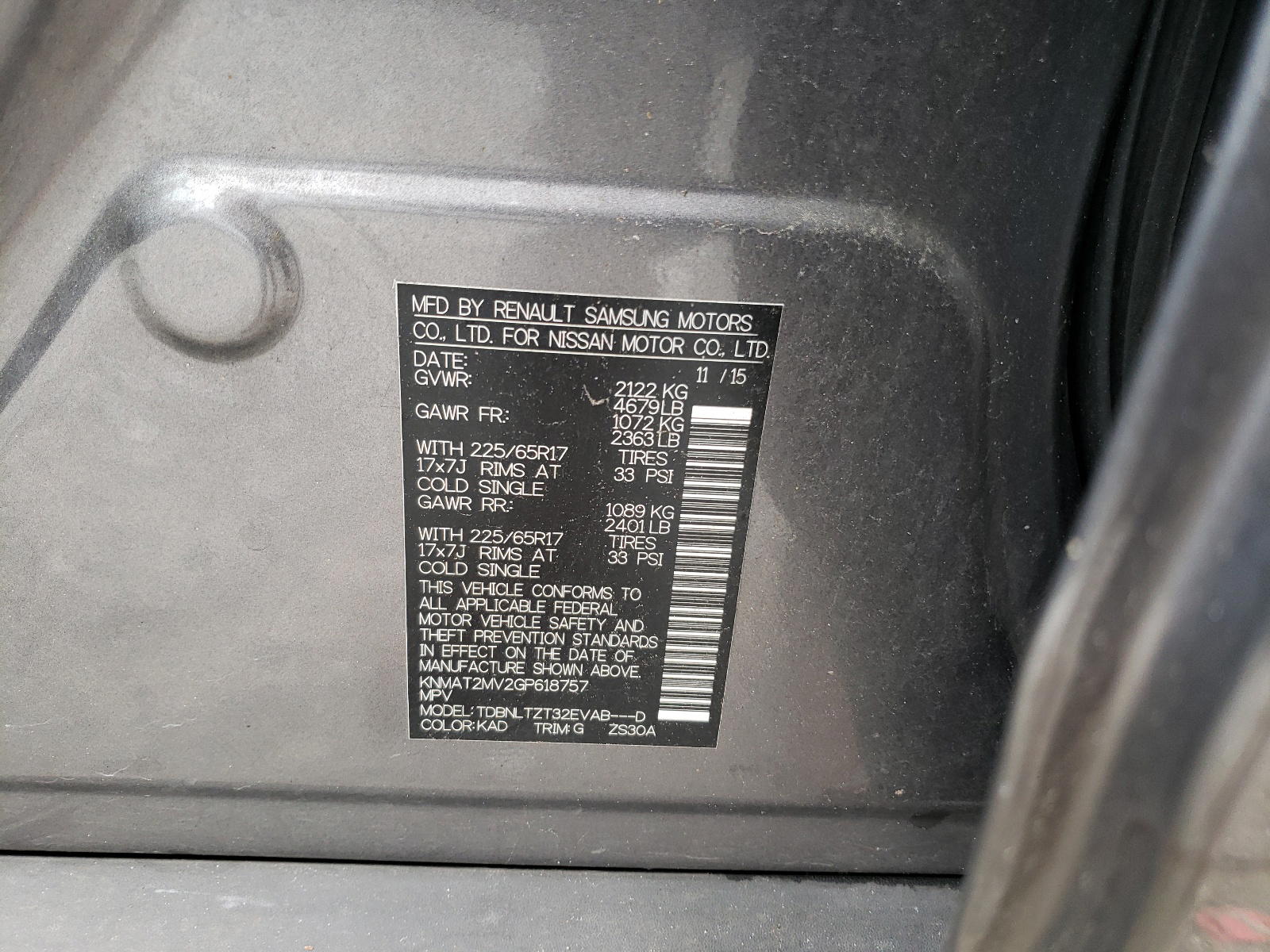 Photo 10 from auction – 2016 NISSAN ROGUE S with VIN KNMAT2MV2GP618757
