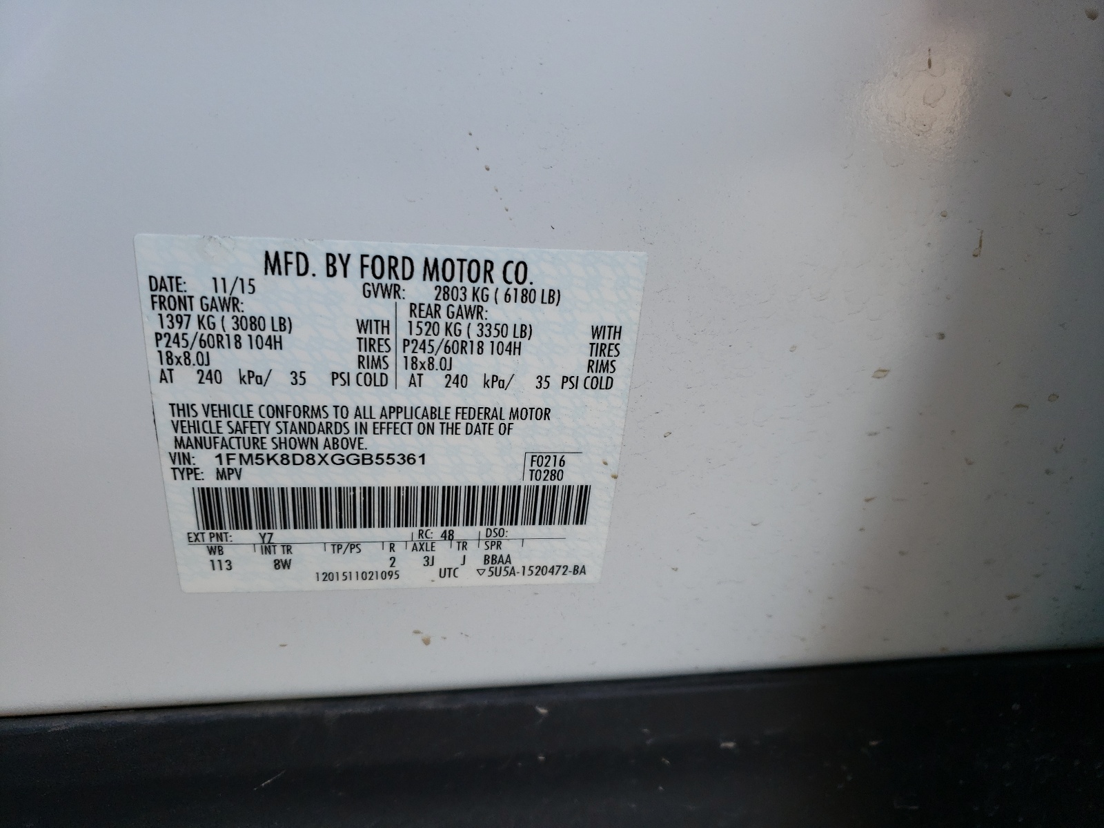 Zdjęcie 10 z aukcji – 2016 FORD EXPLORER X z VIN 1FM5K8D8XGGB55361