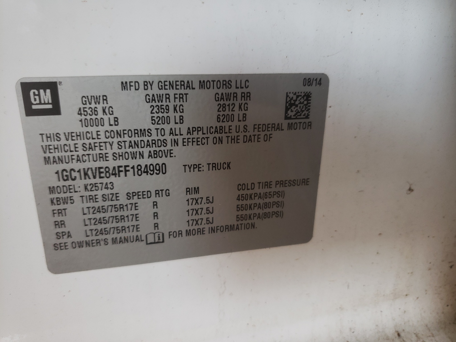 Photo 10 from auction – 2015 CHEVROLET SILVERADO with VIN 1GC1KVE84FF184990