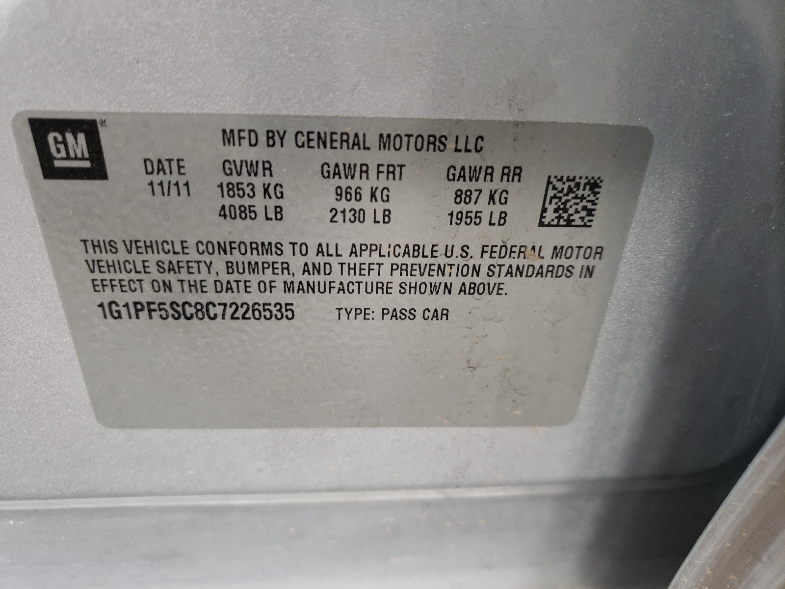 Photo 10 from auction – 2012 CHEVROLET CRUZE LT with VIN 1G1PF5SC8C7226535