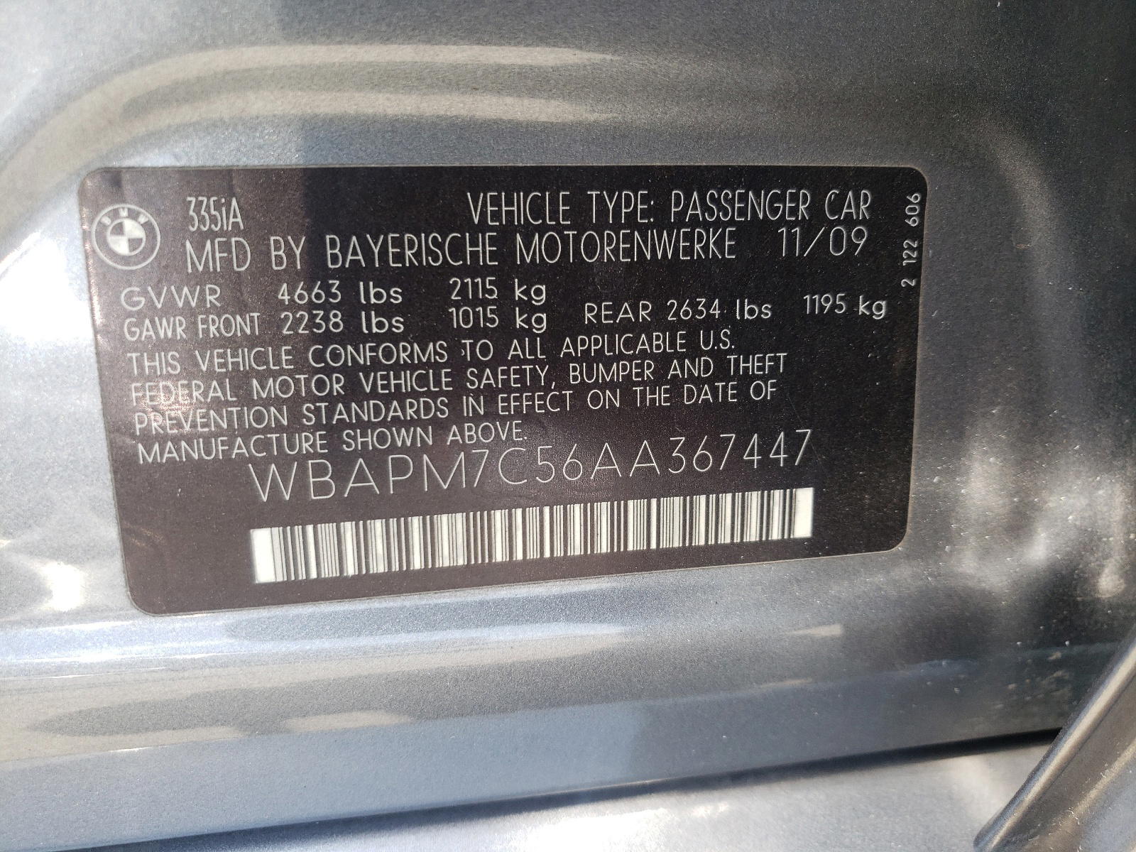 Photo 10 from auction – 2010 BMW 335 I with VIN WBAPM7C56AA367447