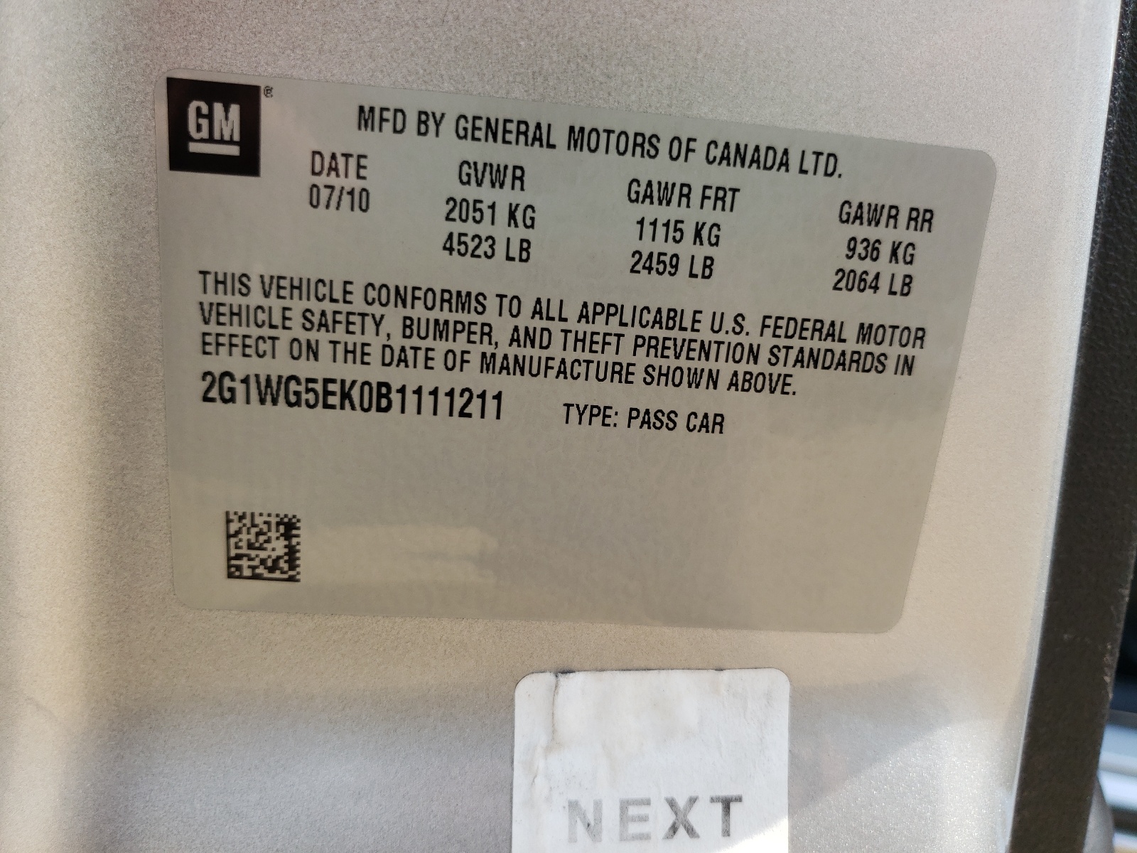 Photo 10 from auction – 2011 CHEVROLET IMPALA LT with VIN 2G1WG5EK0B1111211