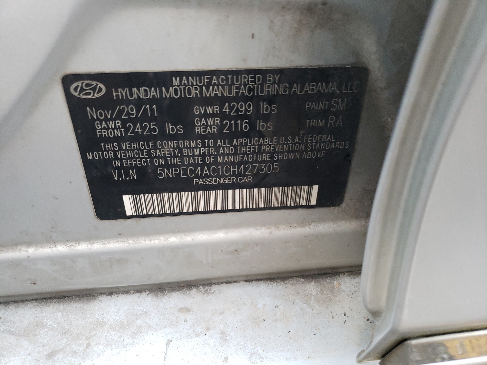 صورة رقم 10 من المزاد - 2012 HYUNDAI SONATA SE مع VIN 5NPEC4AC1CH427305