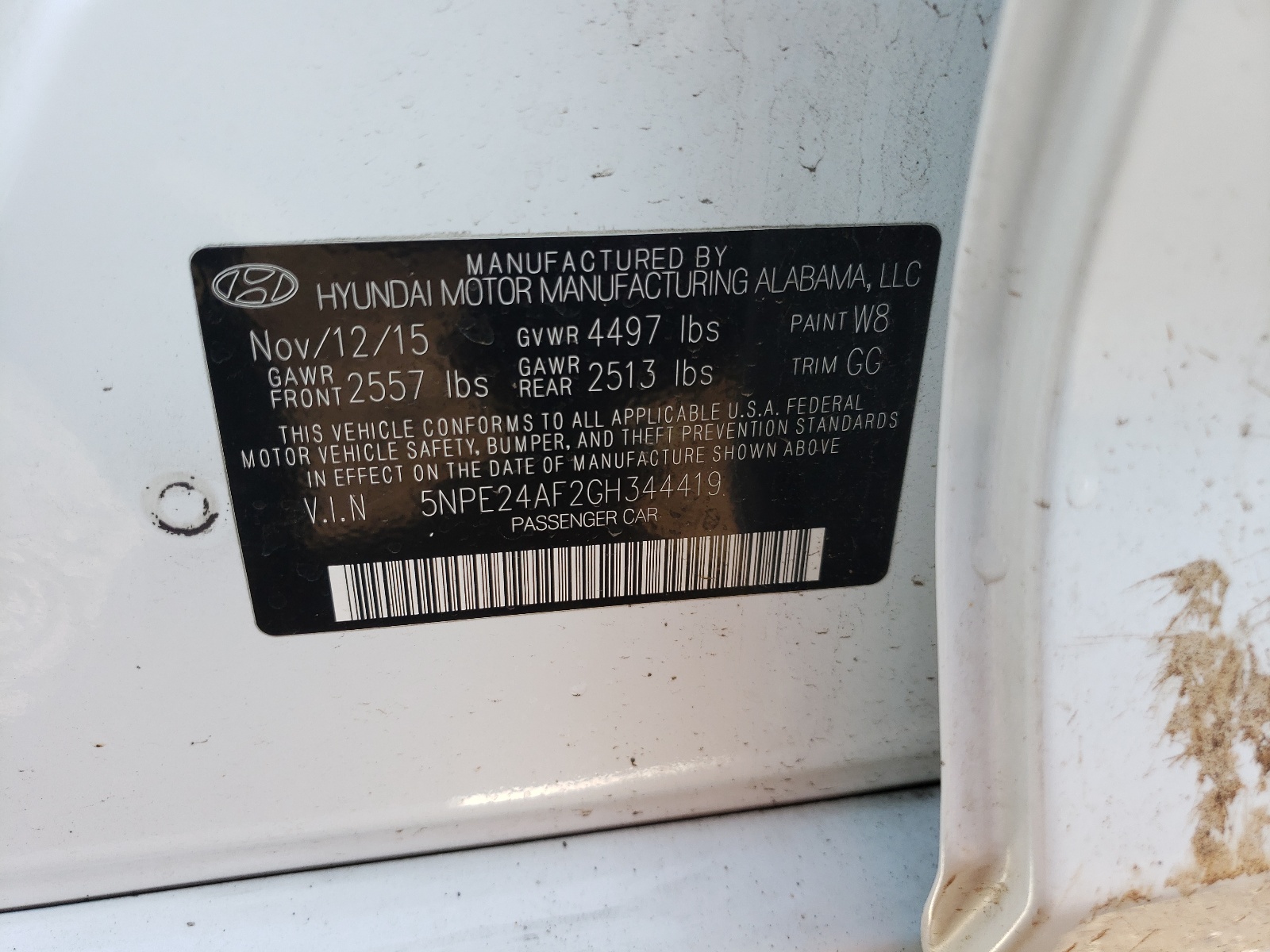 Photo 10 from auction – 2016 HYUNDAI SONATA SE with VIN 5NPE24AF2GH344419