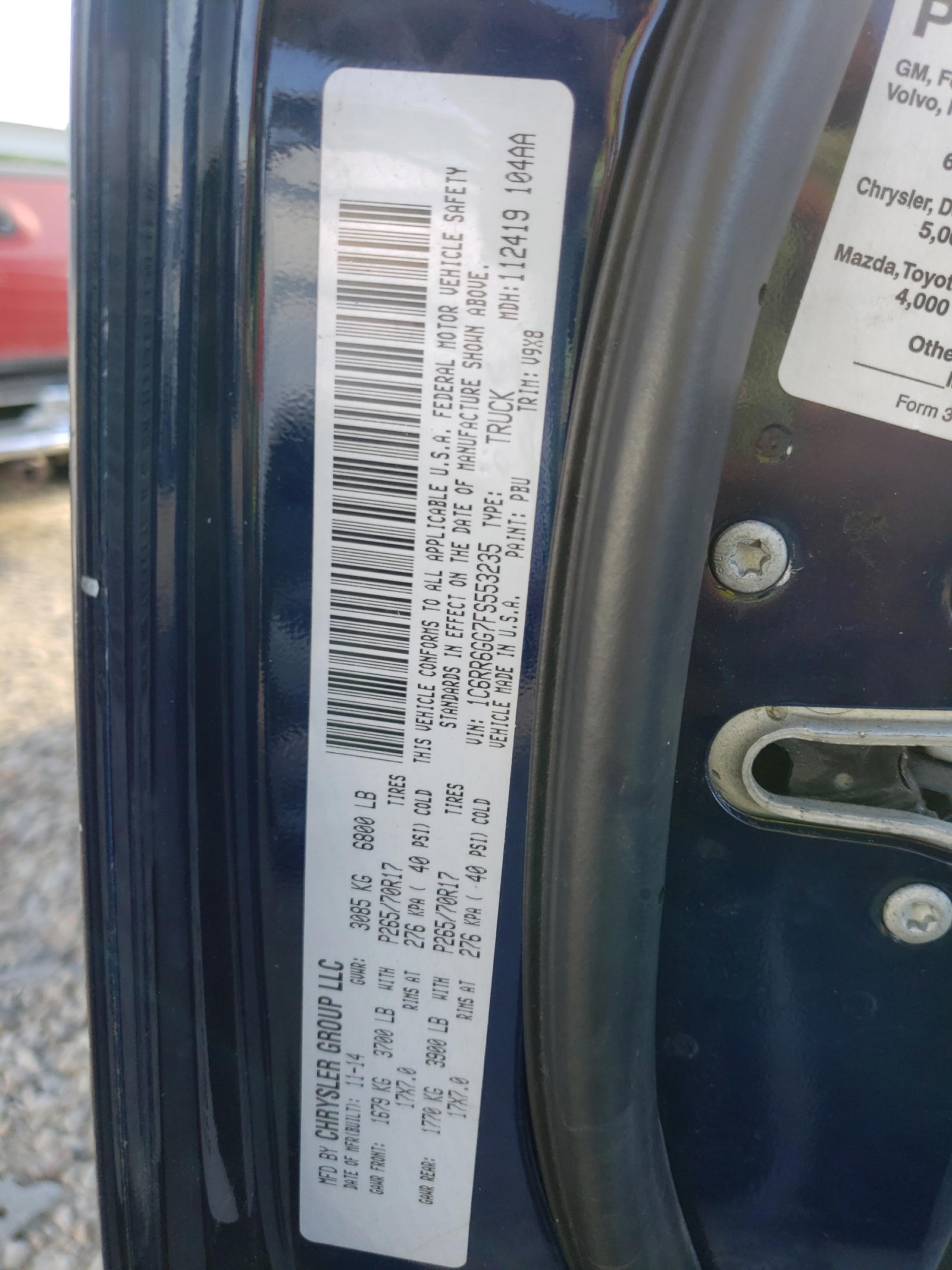 Photo 10 from auction – 2015 RAM 1500 SLT with VIN 1C6RR6GG7FS553235