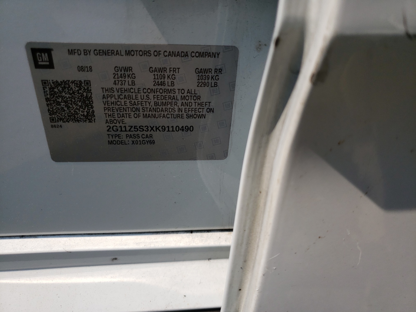 Photo 10 from auction – 2019 CHEVROLET IMPALA LT with VIN 2G11Z5S3XK9110490
