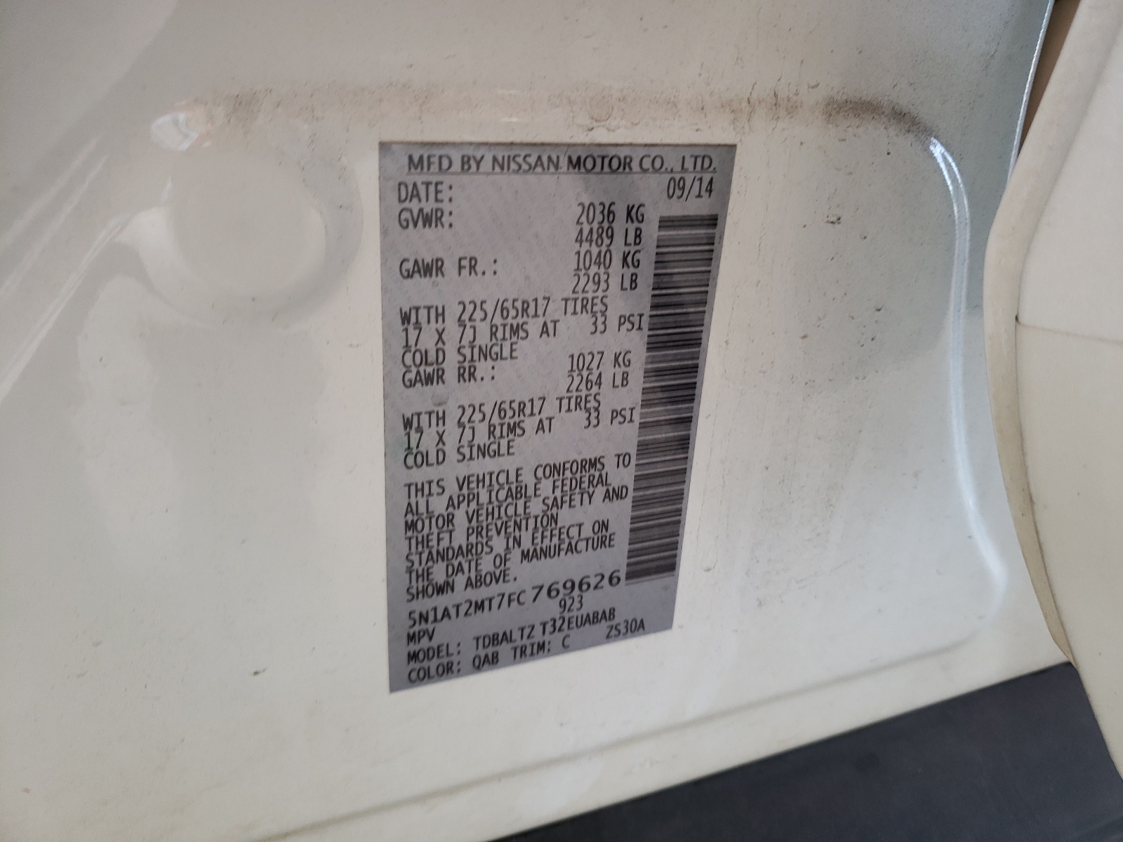 Photo 10 from auction – 2015 NISSAN ROGUE S with VIN 5N1AT2MT7FC769626