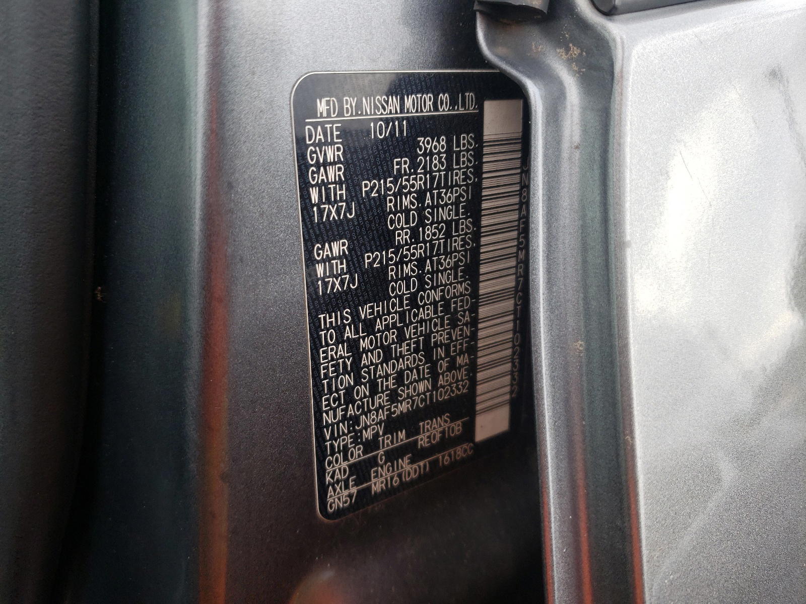 Photo 10 from auction – 2012 NISSAN JUKE S with VIN JN8AF5MR7CT102332