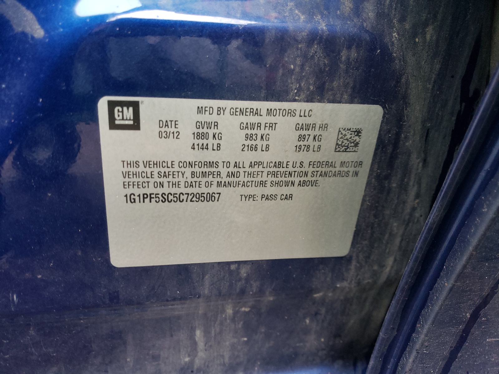 Photo 10 from auction – 2012 CHEVROLET CRUZE LT with VIN 1G1PF5SC5C7295067
