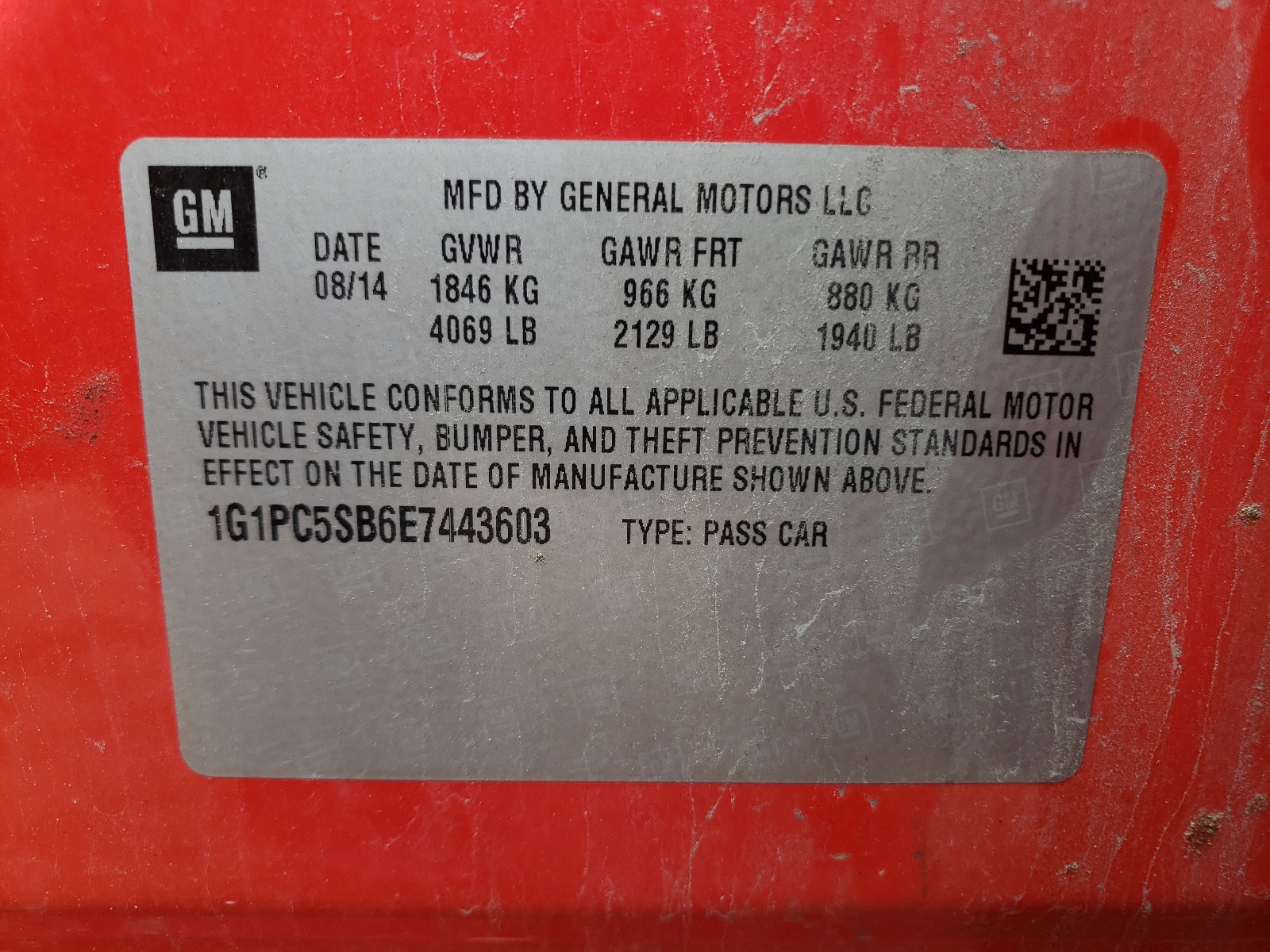 Photo 10 from auction – 2014 CHEVROLET CRUZE LT with VIN 1G1PC5SB6E7443603