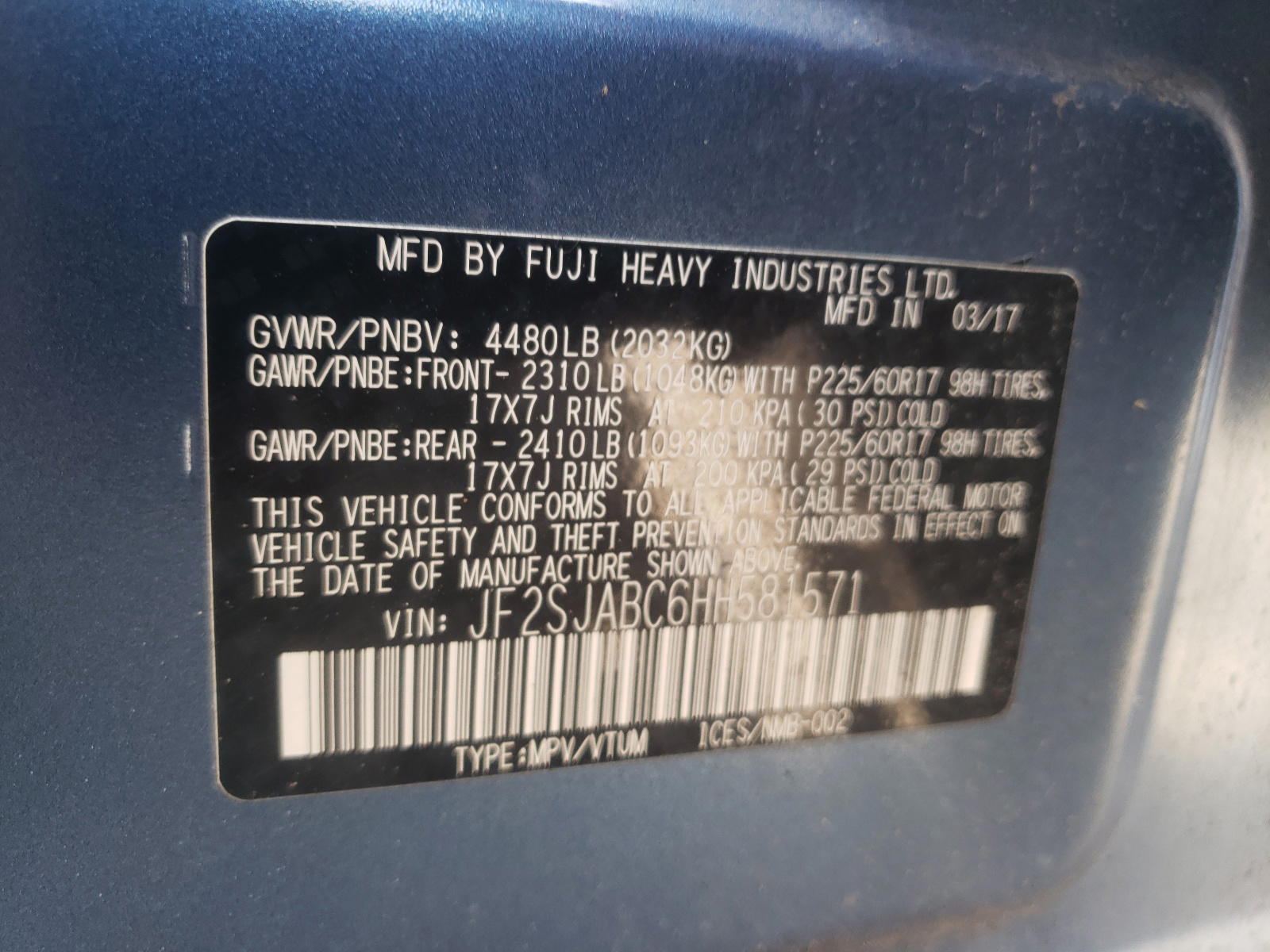 Photo 10 from auction – 2017 SUBARU FORESTER 2 with VIN JF2SJABC6HH581571