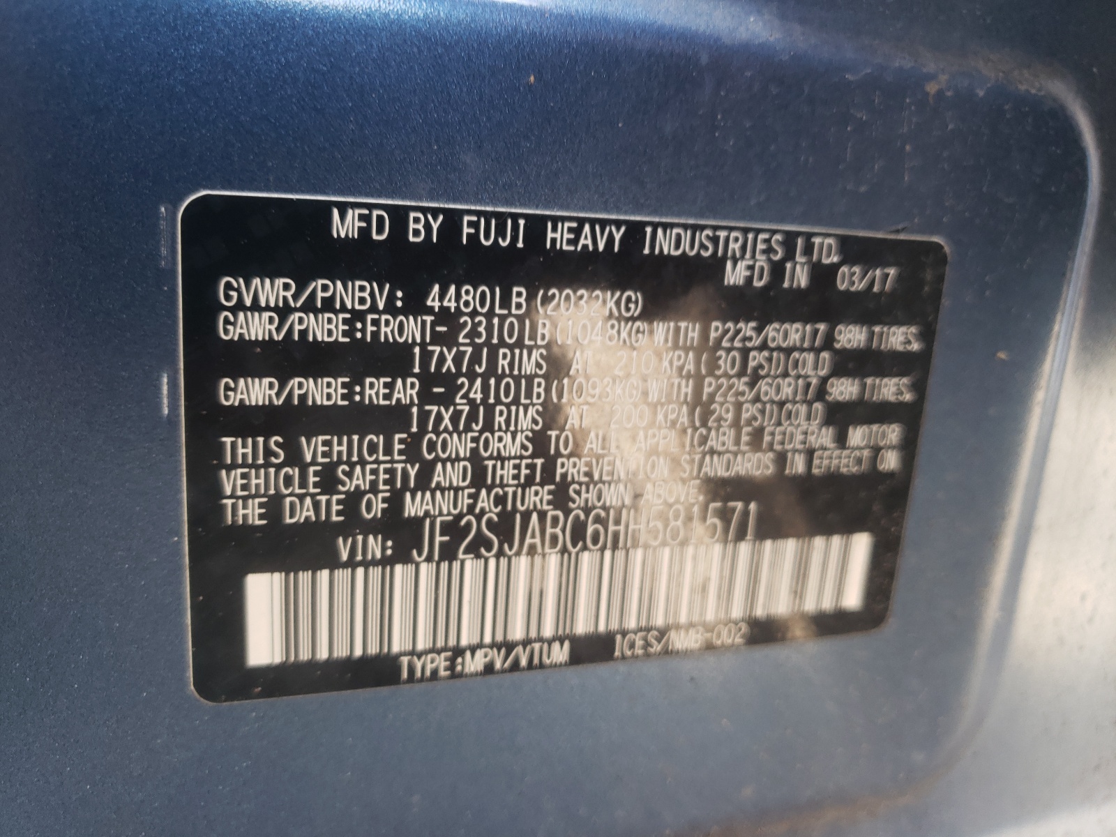 Фото 10 с аукциона – 2017 SUBARU FORESTER 2 с VIN JF2SJABC6HH581571