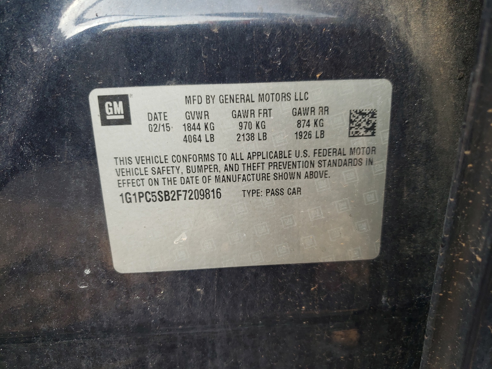 Photo 10 from auction – 2015 CHEVROLET CRUZE LT with VIN 1G1PC5SB2F7209816
