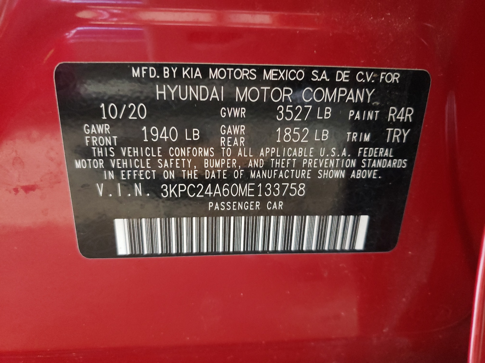 Photo 10 from auction – 2021 HYUNDAI ACCENT SE with VIN 3KPC24A60ME133758