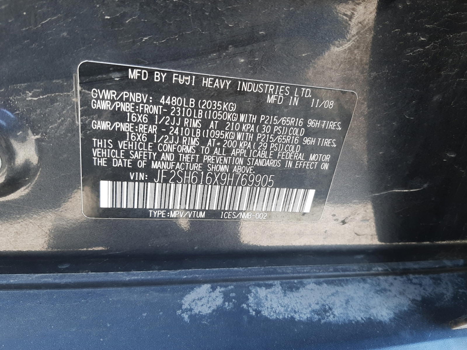 Photo 10 from auction – 2009 SUBARU FORESTER 2 with VIN JF2SH616X9H769905