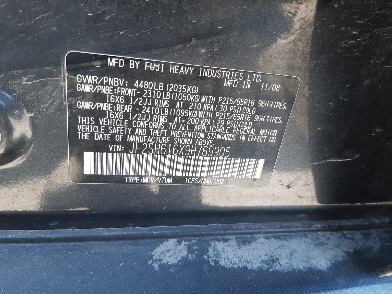 Zdjęcie 10 z aukcji – 2009 SUBARU FORESTER 2 z VIN JF2SH616X9H769905