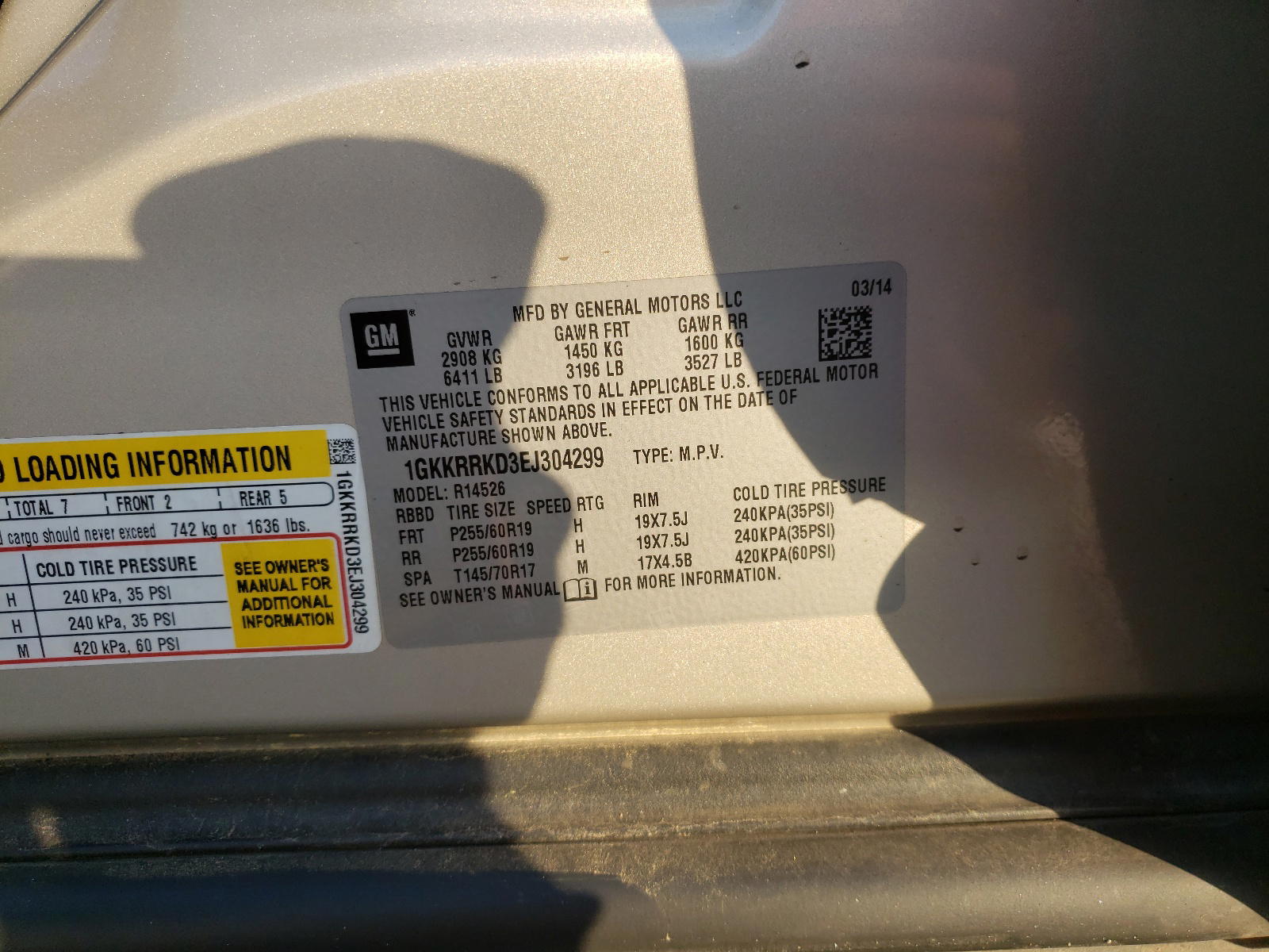 Photo 10 from auction – 2014 GMC ACADIA SLT with VIN 1GKKRRKD3EJ304299