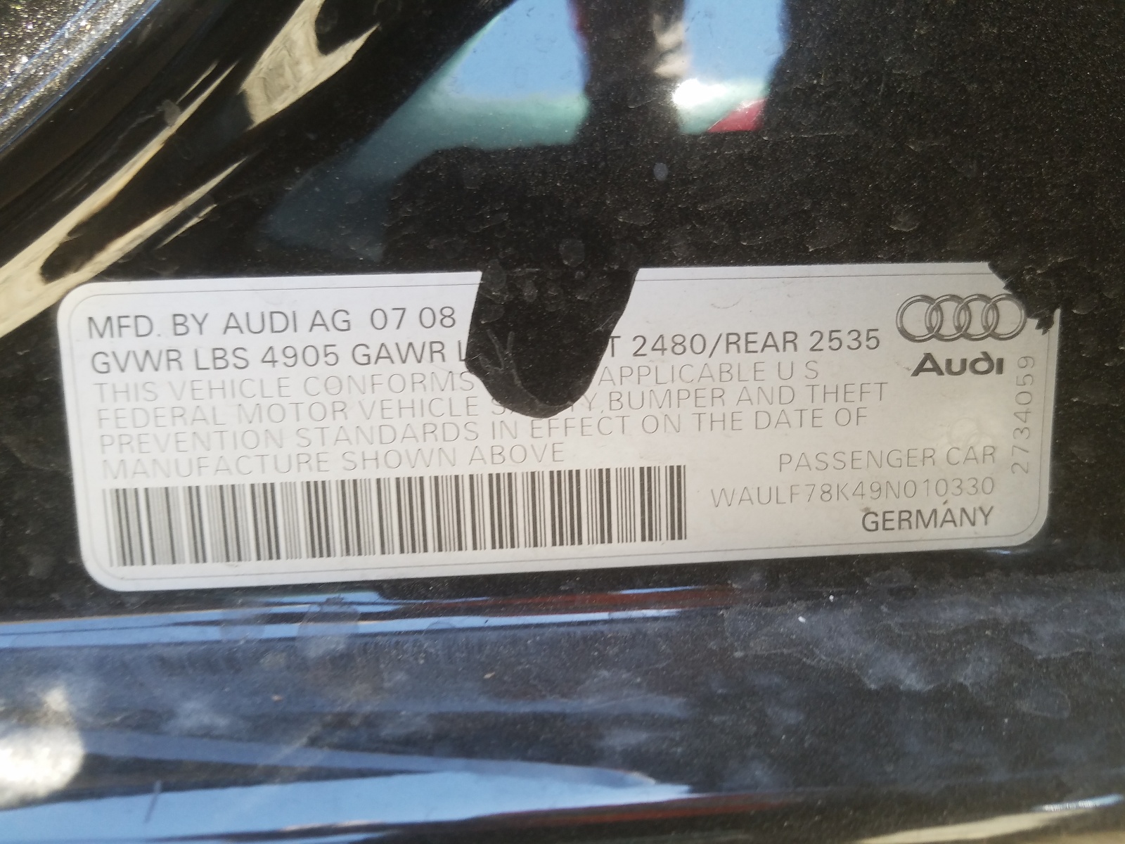 Photo 10 from auction – 2009 AUDI A4 2.0T QU with VIN WAULF78K49N010330