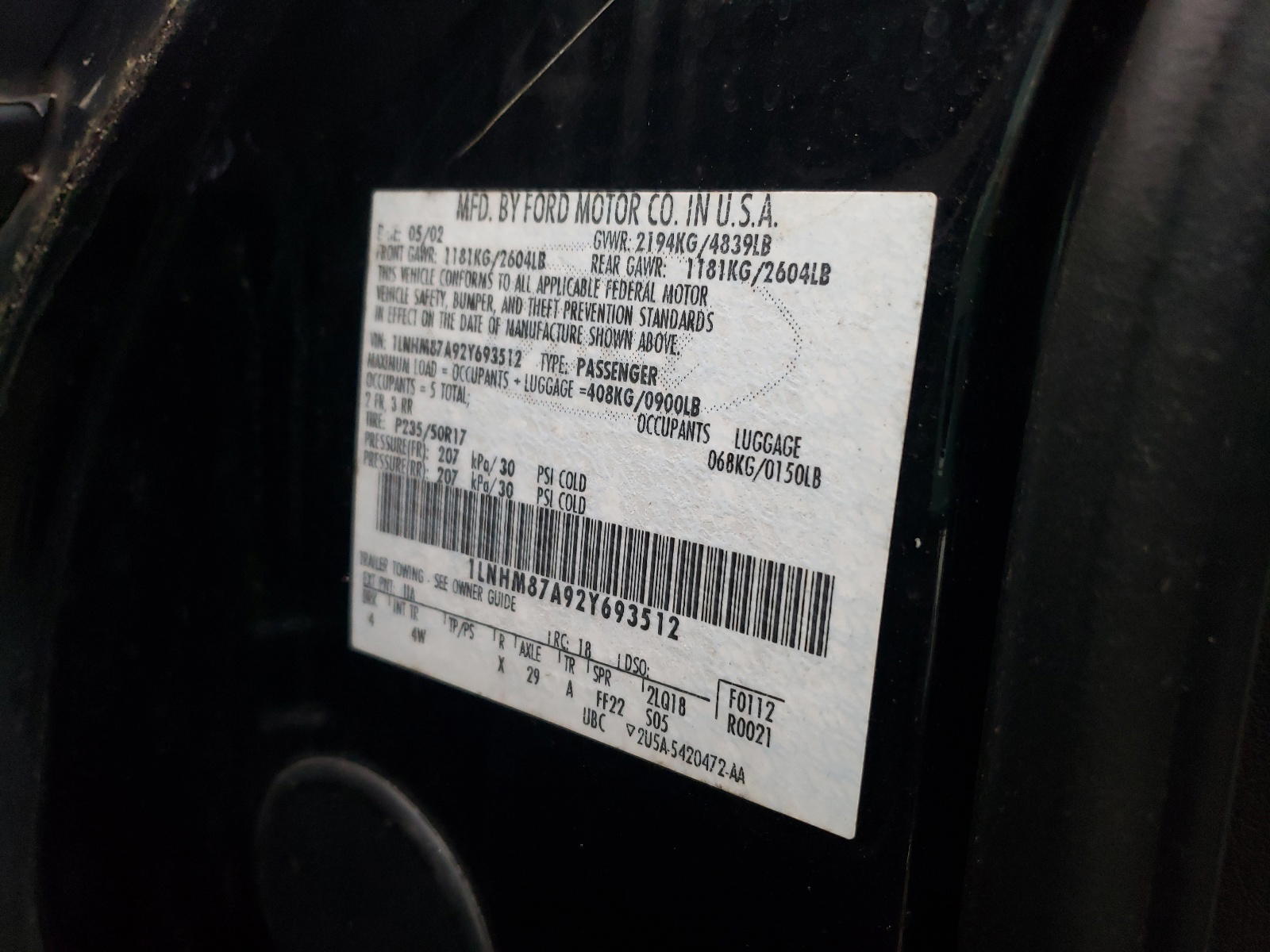 Photo 10 from auction – 2002 LINCOLN LS with VIN 1LNHM87A92Y693512
