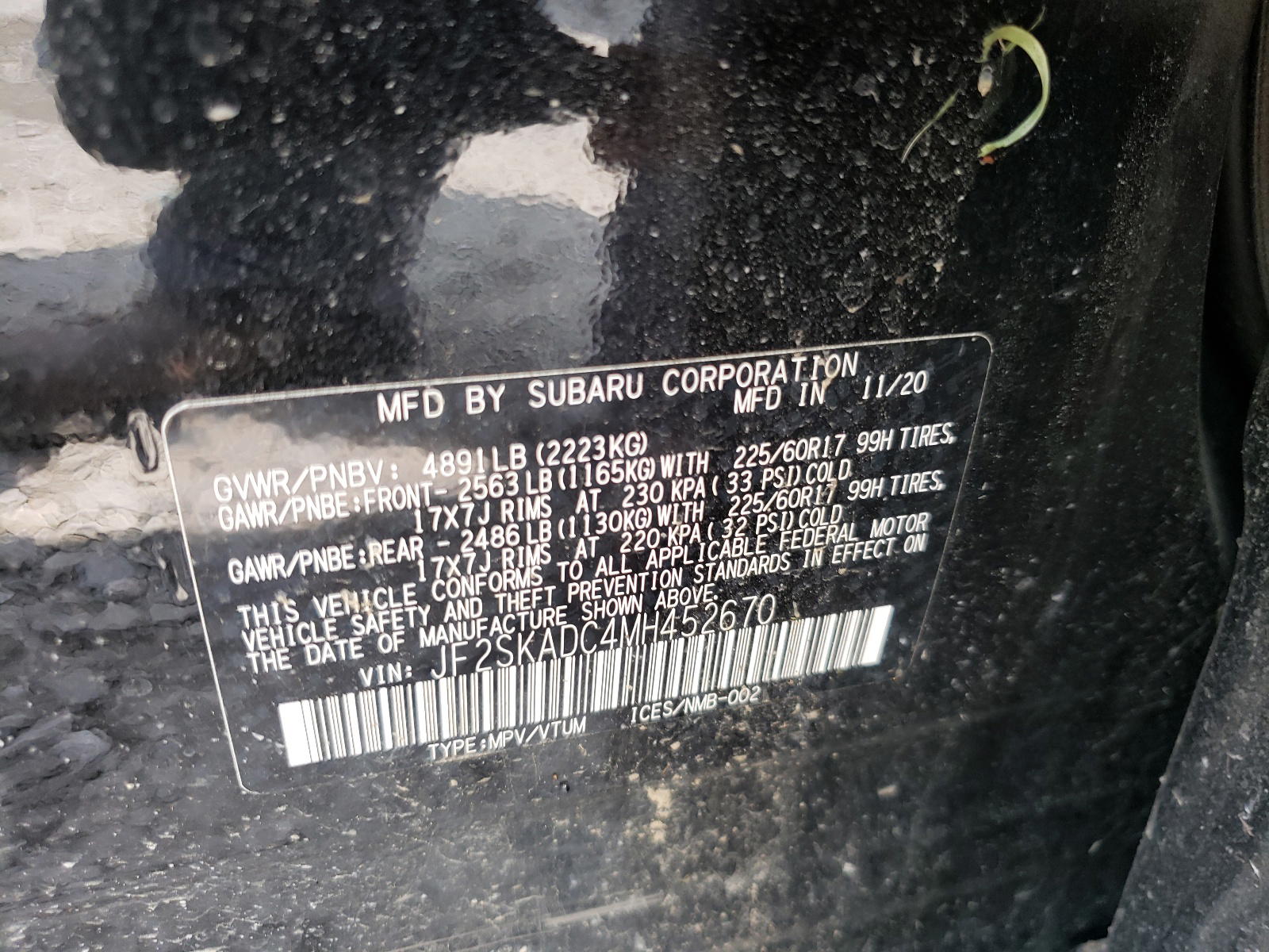 Photo 10 from auction – 2021 SUBARU FORESTER with VIN JF2SKADC4MH452670