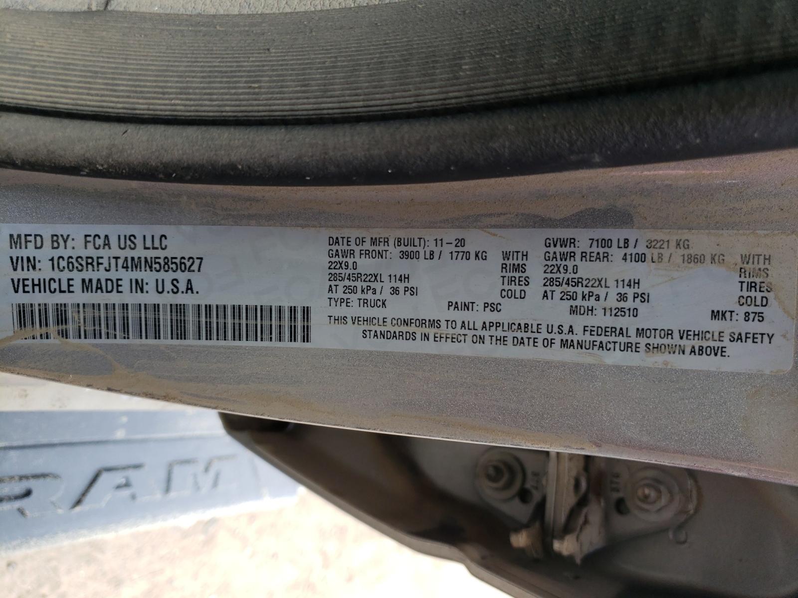 Photo 10 from auction – 2021 RAM 1500 LARAM with VIN 1C6SRFJT4MN585627
