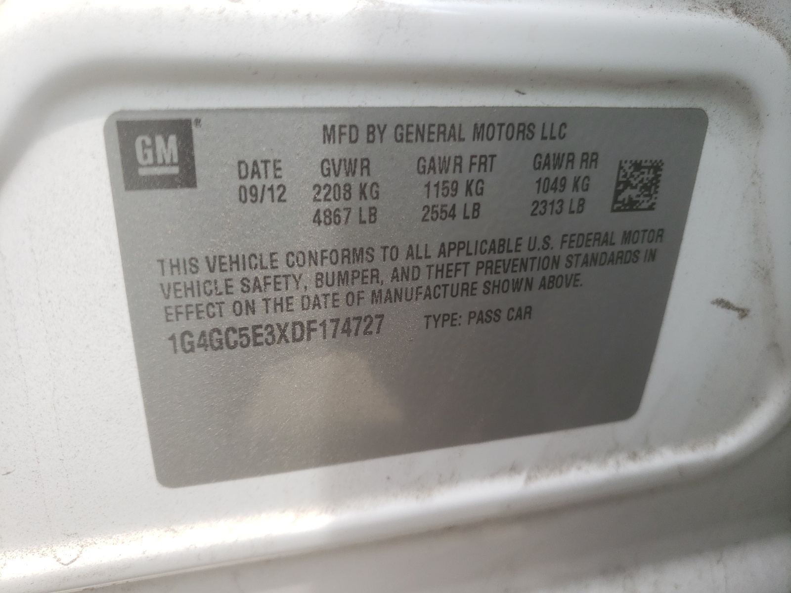 Photo 10 from auction – 2013 BUICK LACROSSE with VIN 1G4GC5E3XDF174727