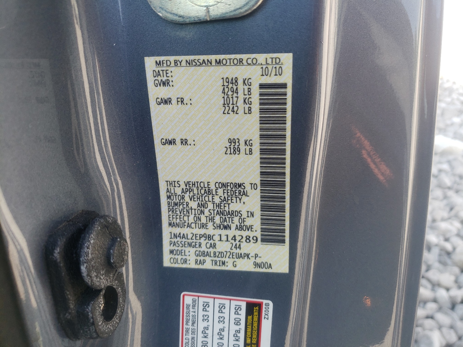 Photo 10 from auction – 2011 NISSAN ALTIMA S with VIN 1N4AL2EP9BC114289