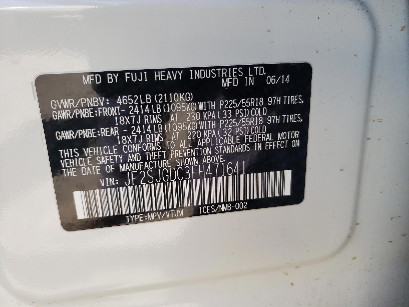 Photo 10 from auction – 2015 SUBARU FORESTER 2 with VIN JF2SJGDC3FH471641