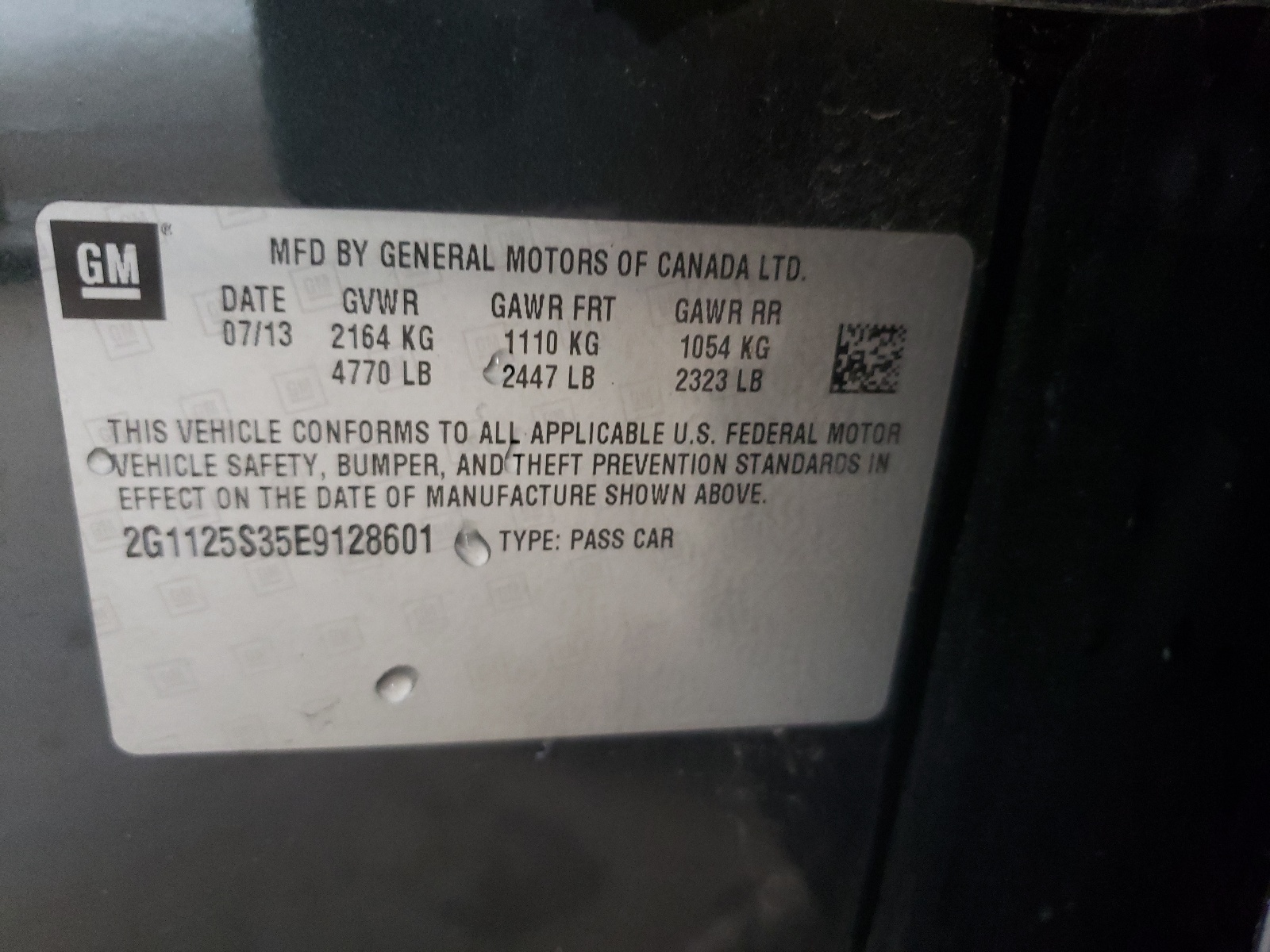 Photo 10 from auction – 2014 CHEVROLET IMPALA LT with VIN 2G1125S35E9128601