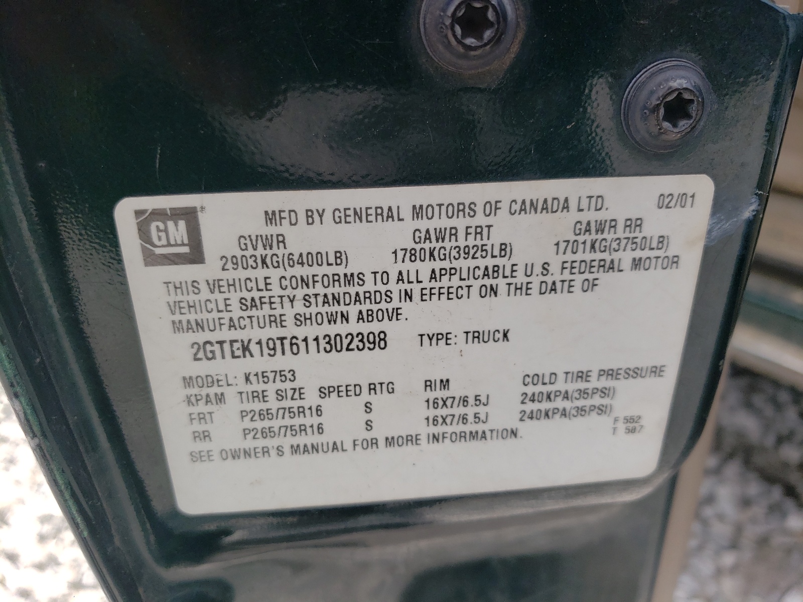Photo 10 from auction – 2001 GMC NEW SIERRA with VIN 2GTEK19T611302398