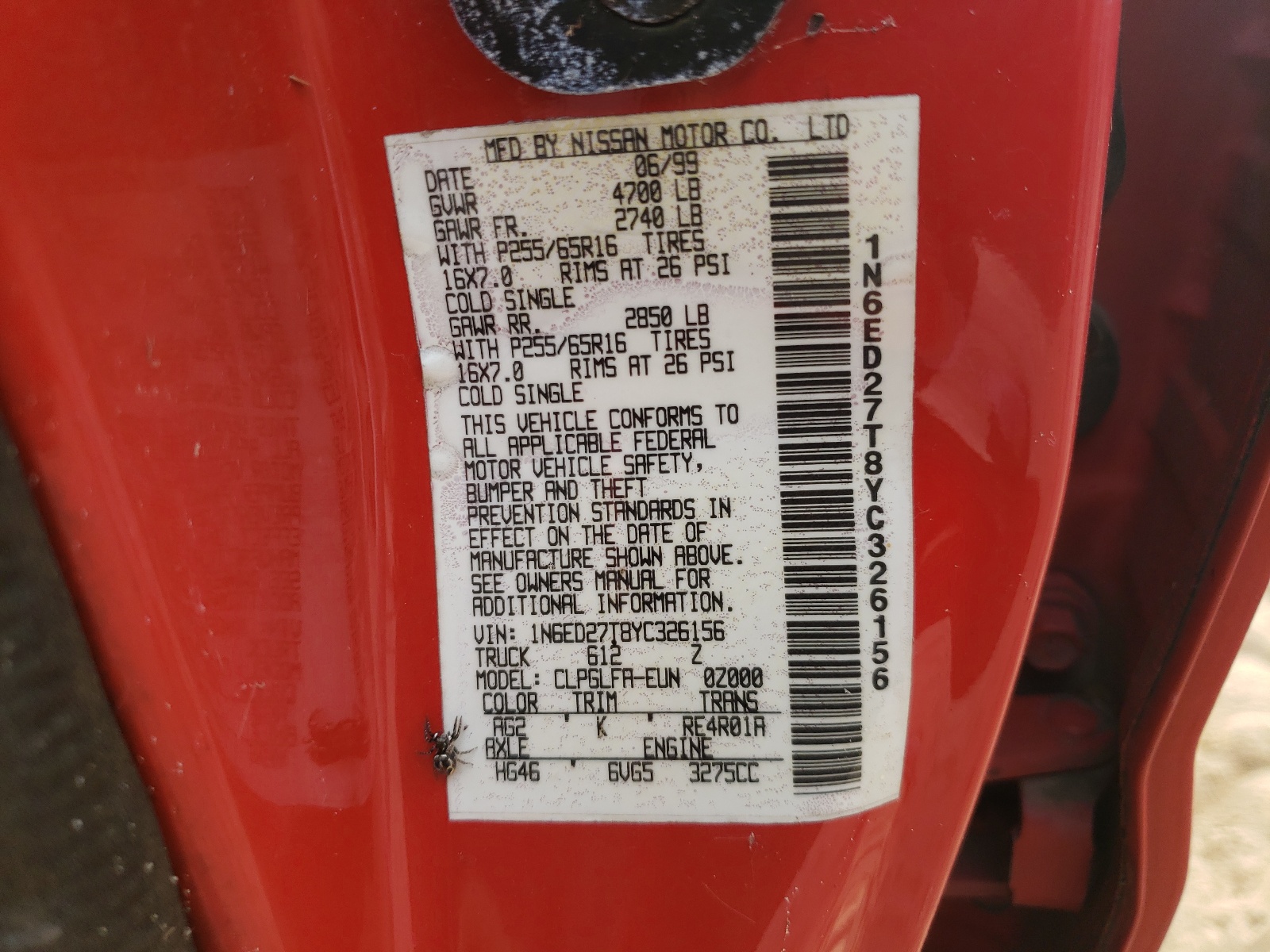Photo 10 from auction – 2000 NISSAN FRONTIER C with VIN 1N6ED27T8YC326156