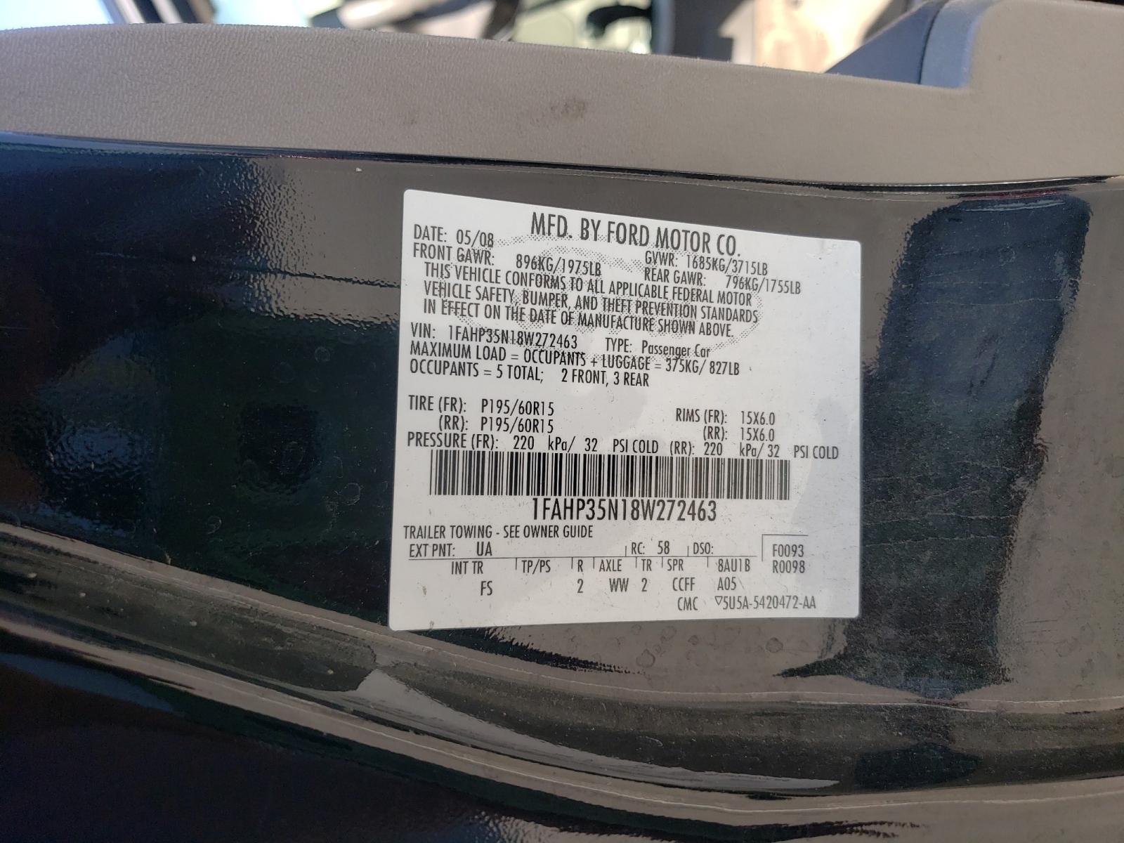 Photo 10 from auction – 2008 FORD FOCUS with VIN 1FAHP35N18W272463
