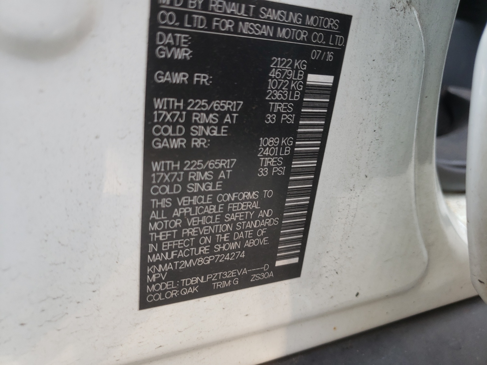 Photo 10 from auction – 2016 NISSAN ROGUE S with VIN KNMAT2MV8GP724274
