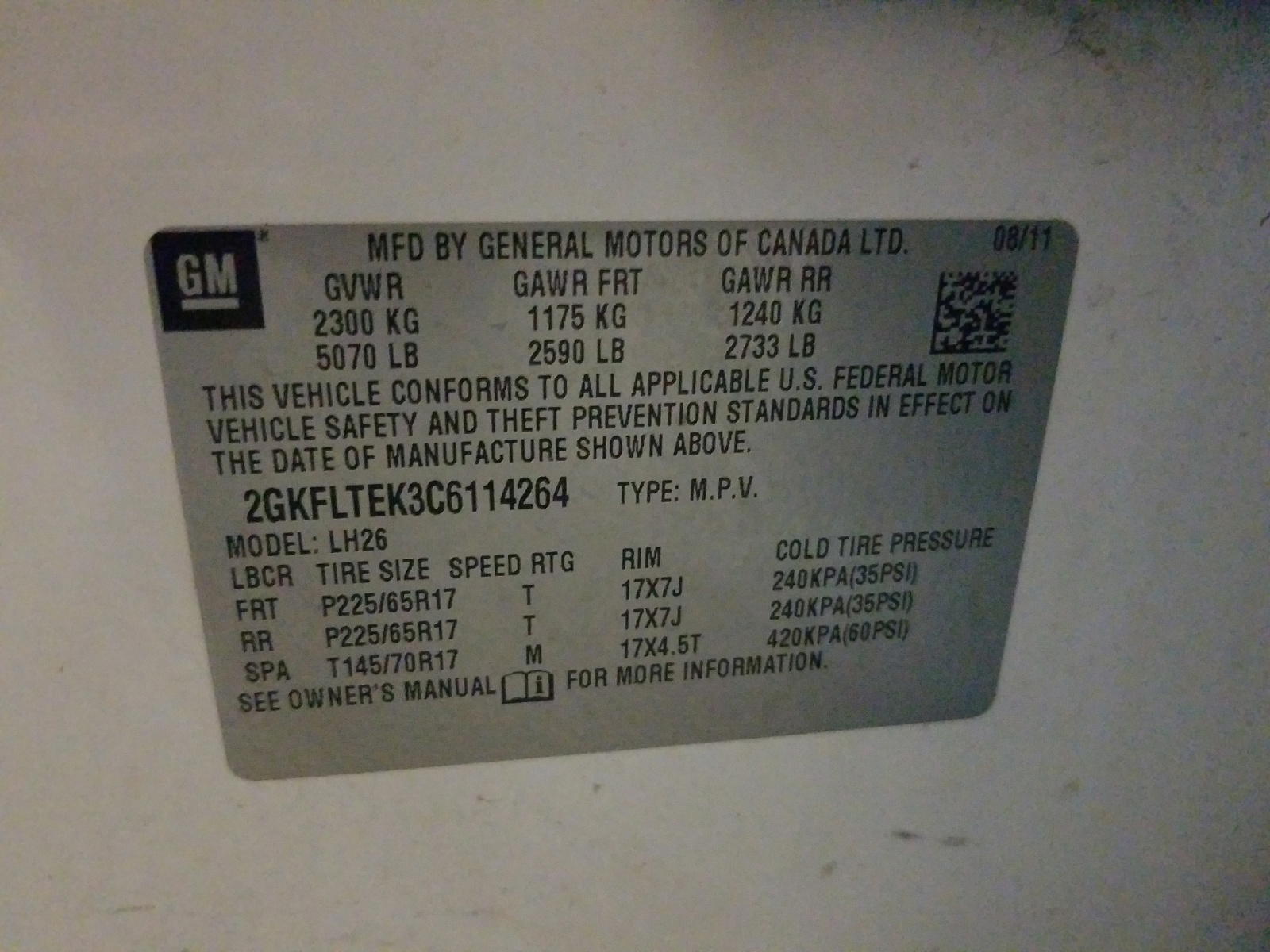 Photo 10 from auction – 2012 GMC TERRAIN SL with VIN 2GKFLTEK3C6114264