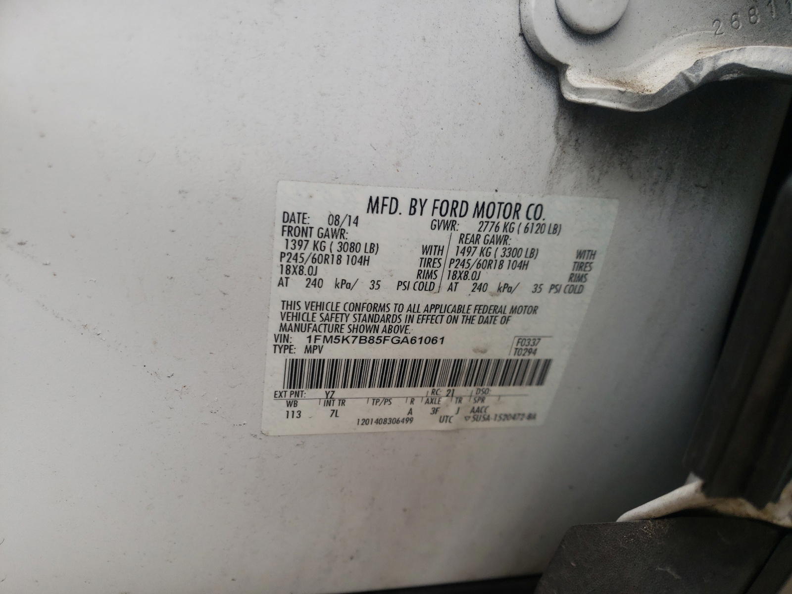 Photo 10 from auction – 2015 FORD EXPLORER with VIN 1FM5K7B85FGA61061